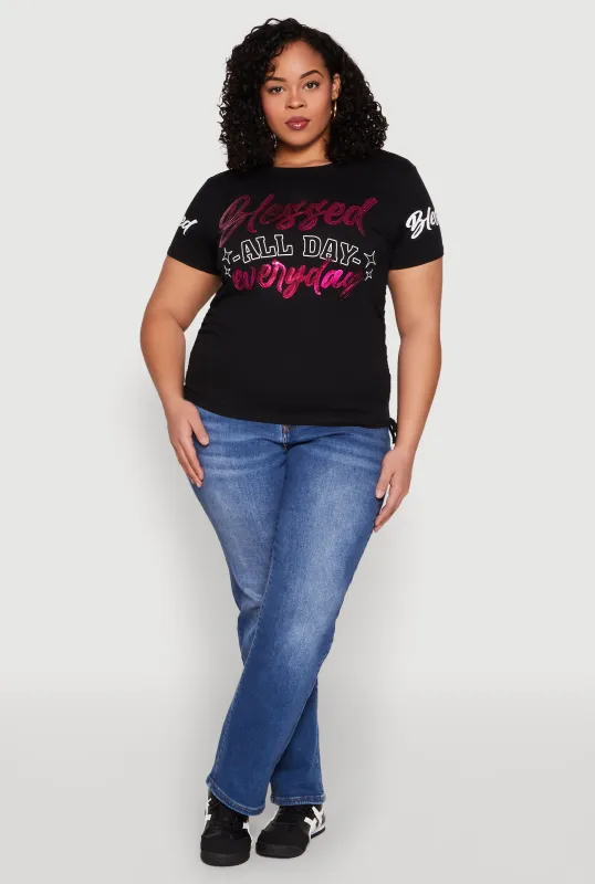 Plus Size Sequin Blessed Everyday Graphic Tee sold by Rainbow