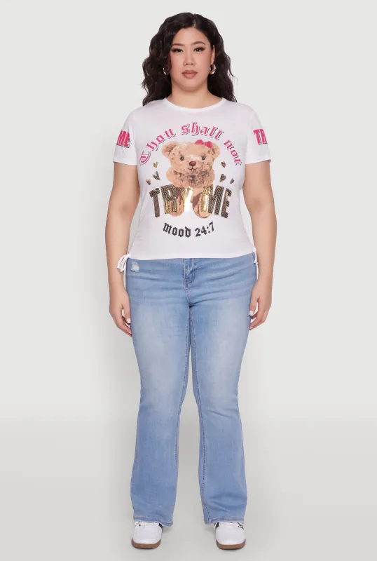 Plus Size Thou Shall Not Try Me Bear Graphic Top sold by Rainbow