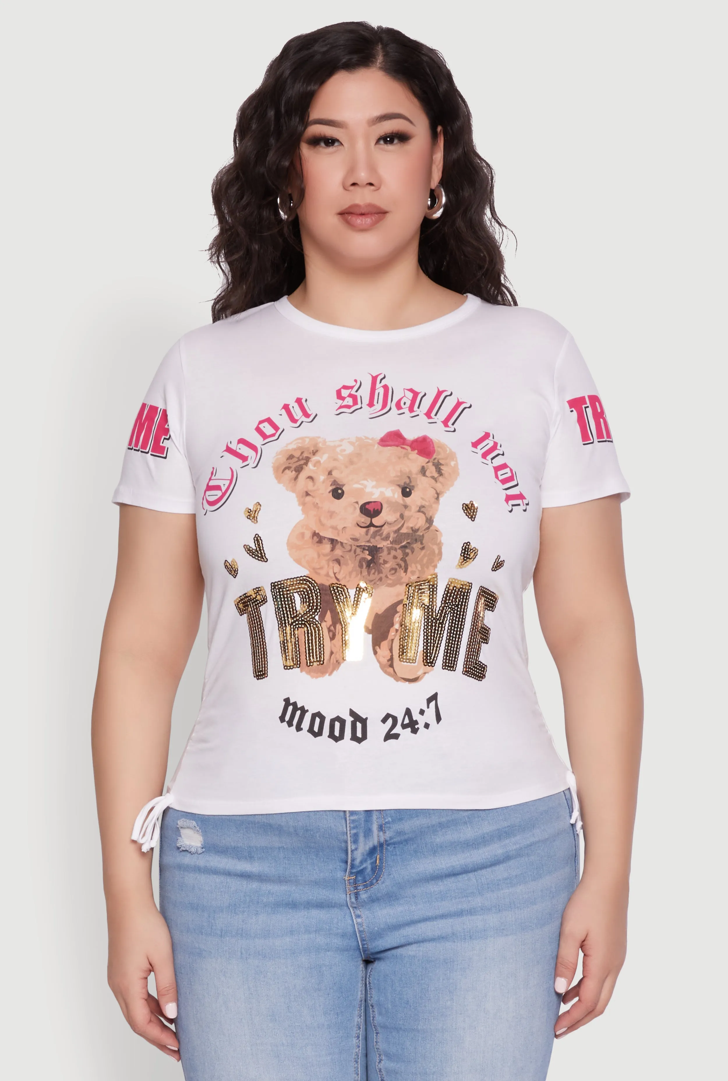 Plus Size Thou Shall Not Try Me Bear Graphic Top sold by Rainbow product image thumbnail 2