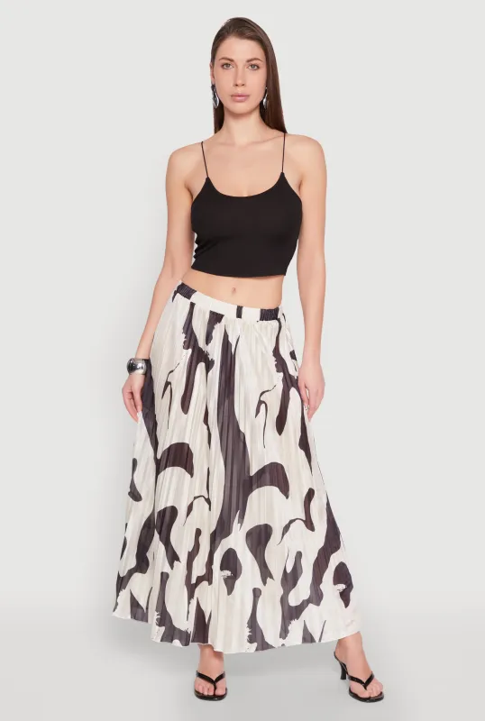 Abstract Print Plisse Maxi Skirt sold by Rainbow