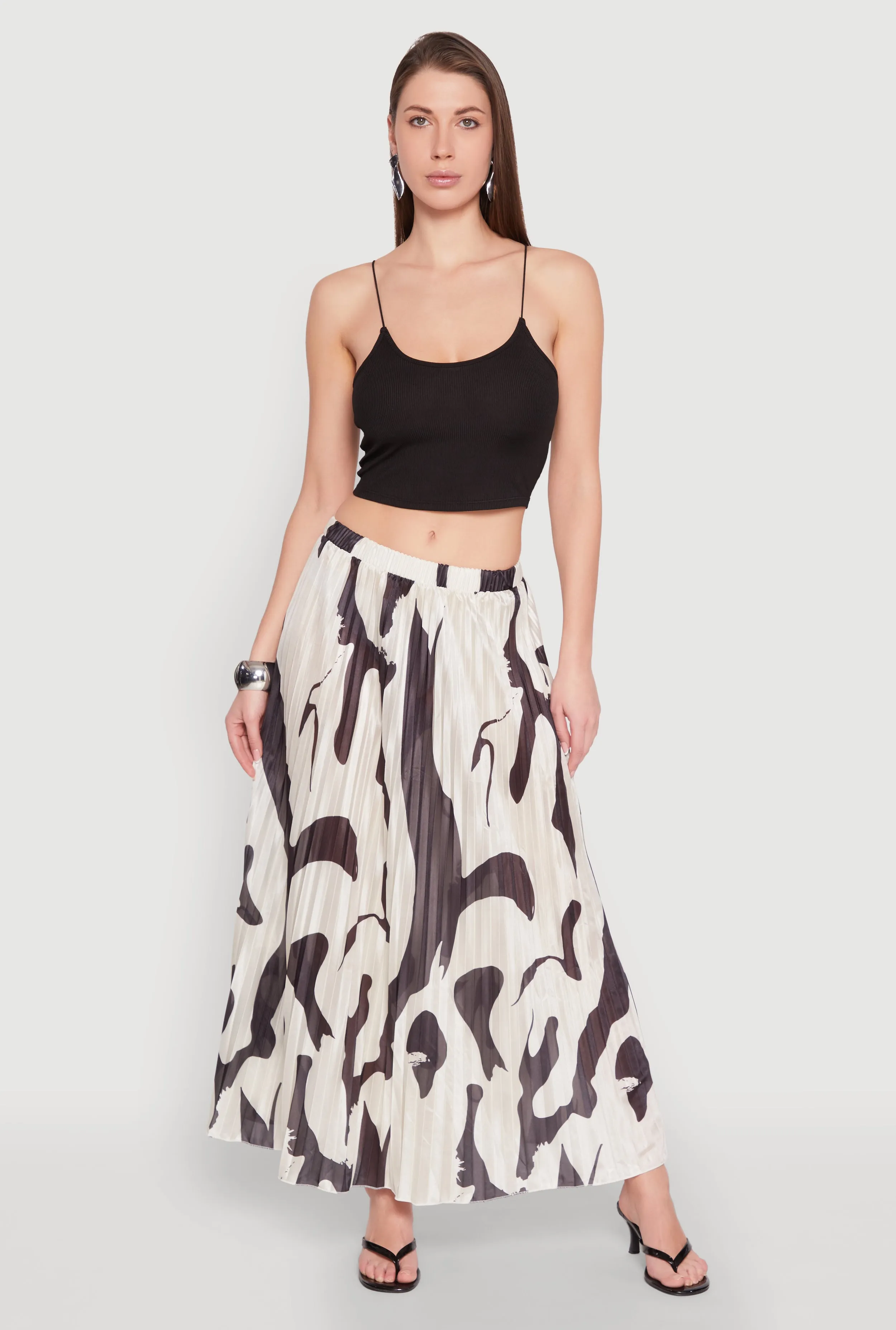 Abstract Print Plisse Maxi Skirt sold by Rainbow
