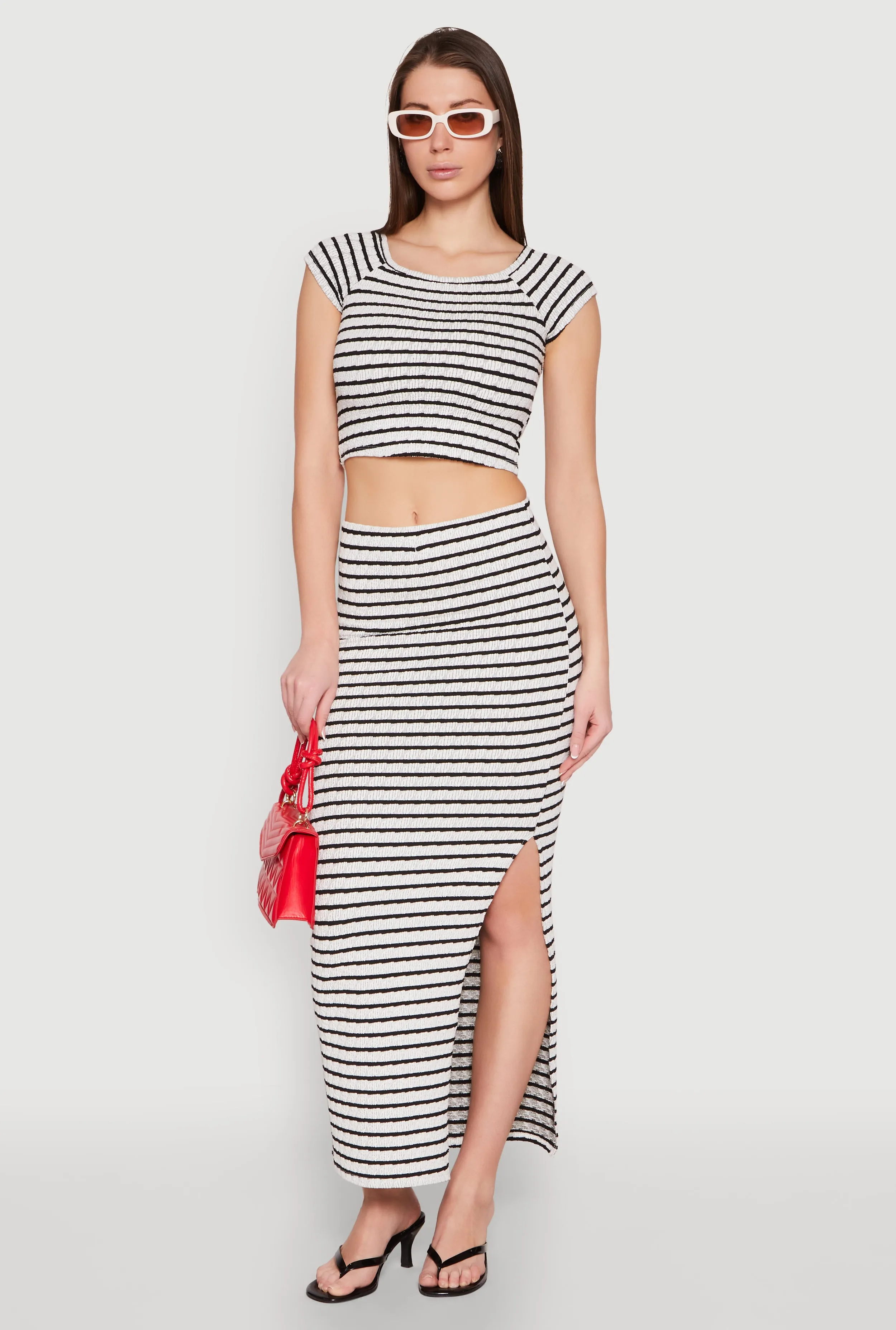 Almost Famous Striped Side Slit Skirt sold by Rainbow