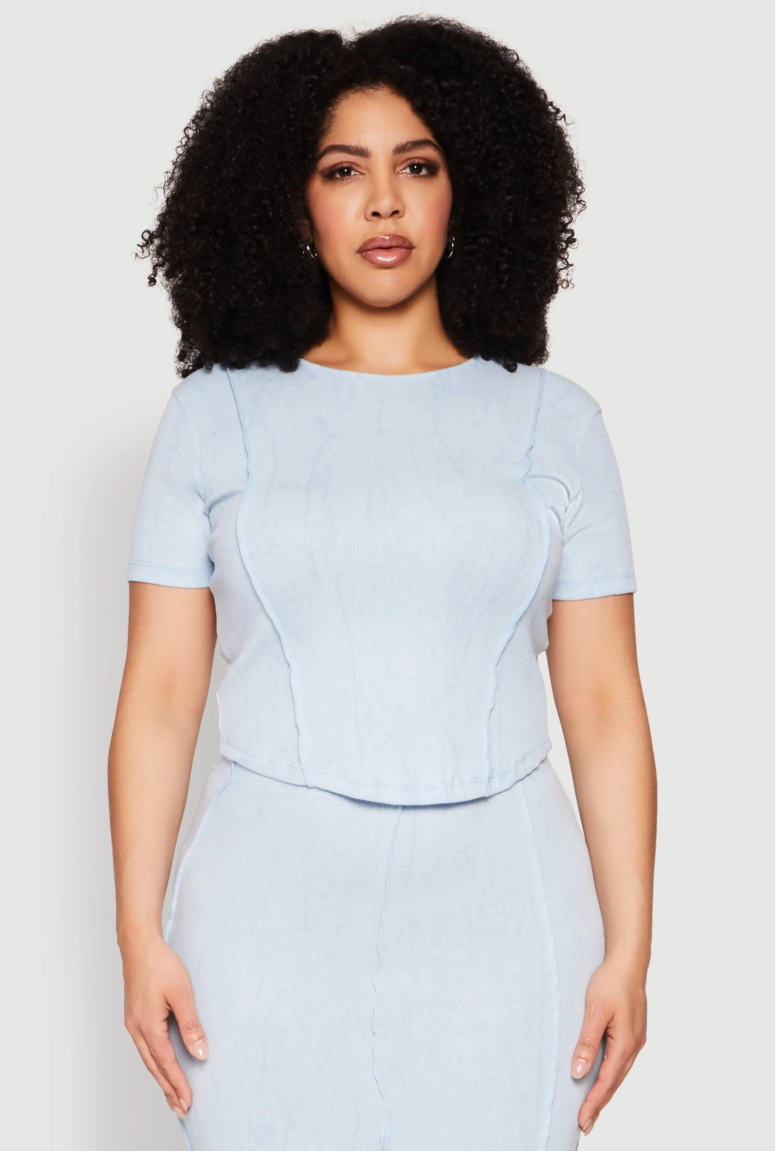 Plus Size Mineral Wash Pintuck Short Sleeve Top sold by Rainbow