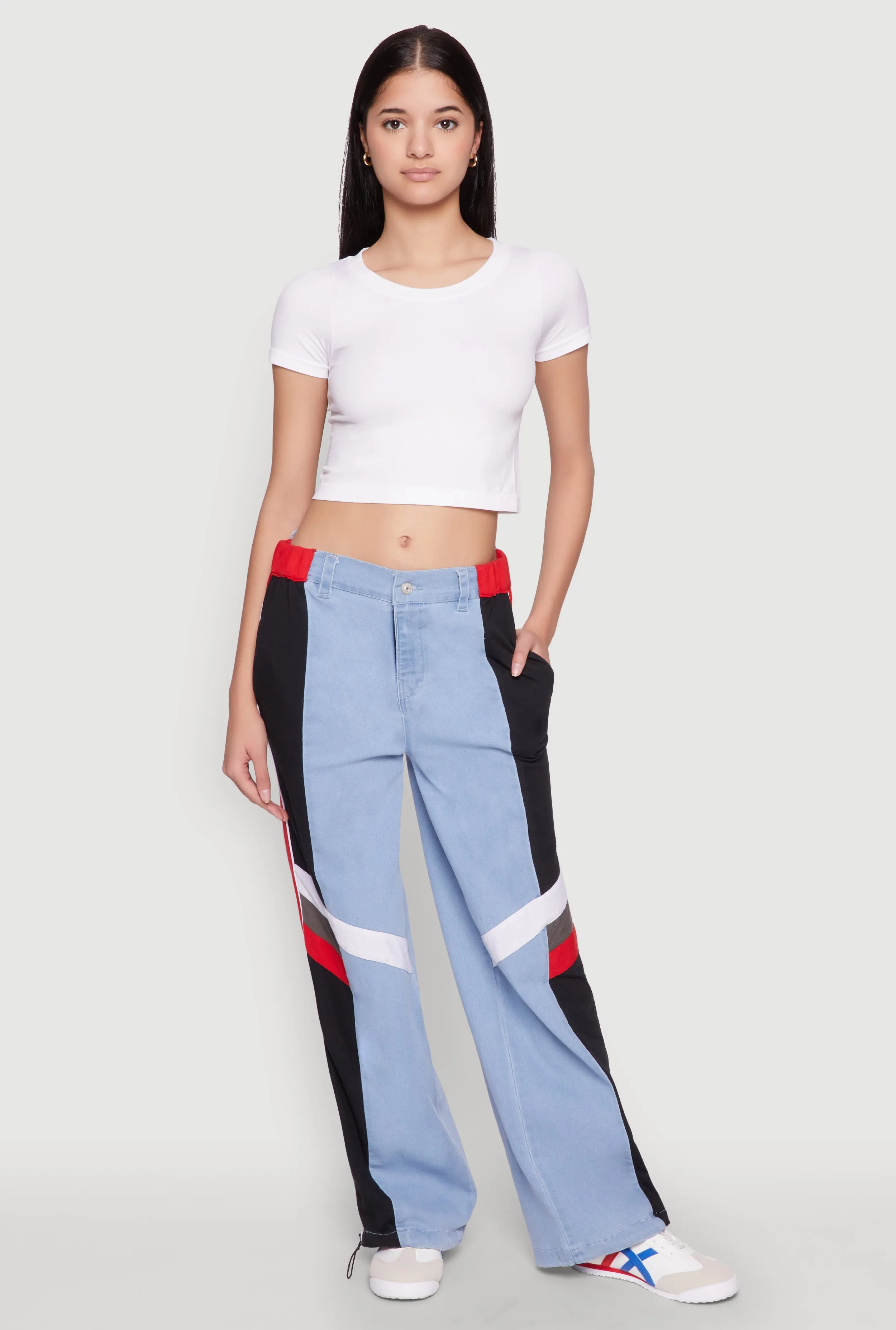 Color Block Wide Leg Denim Joggers sold by Rainbow