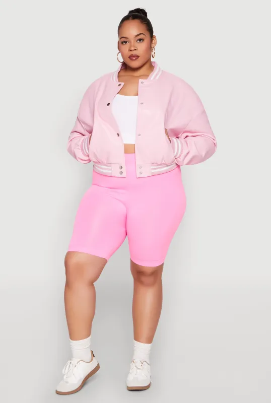 Plus Size Daisy Faux Leather Varsity Jacket sold by Rainbow