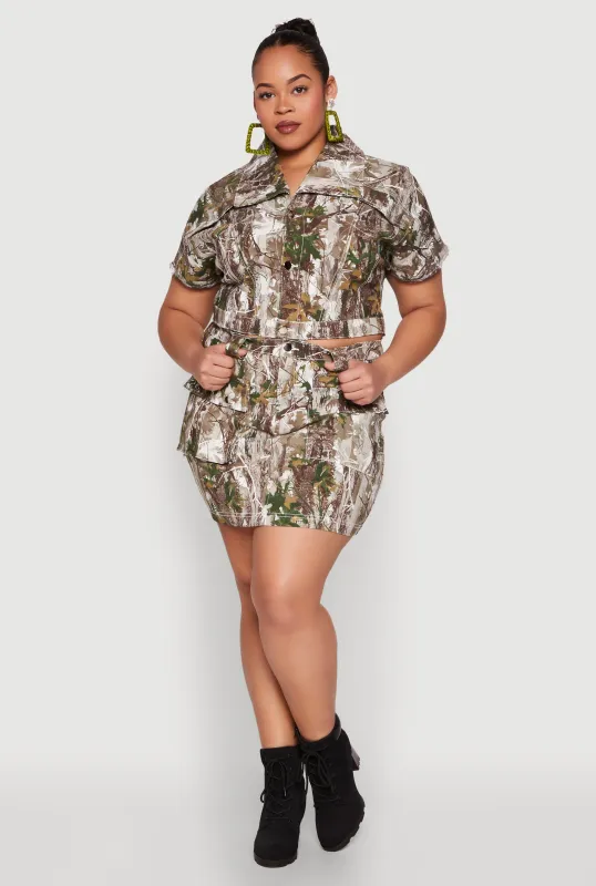 Plus Size Hunter Camo Print Cargo Skirt sold by Rainbow