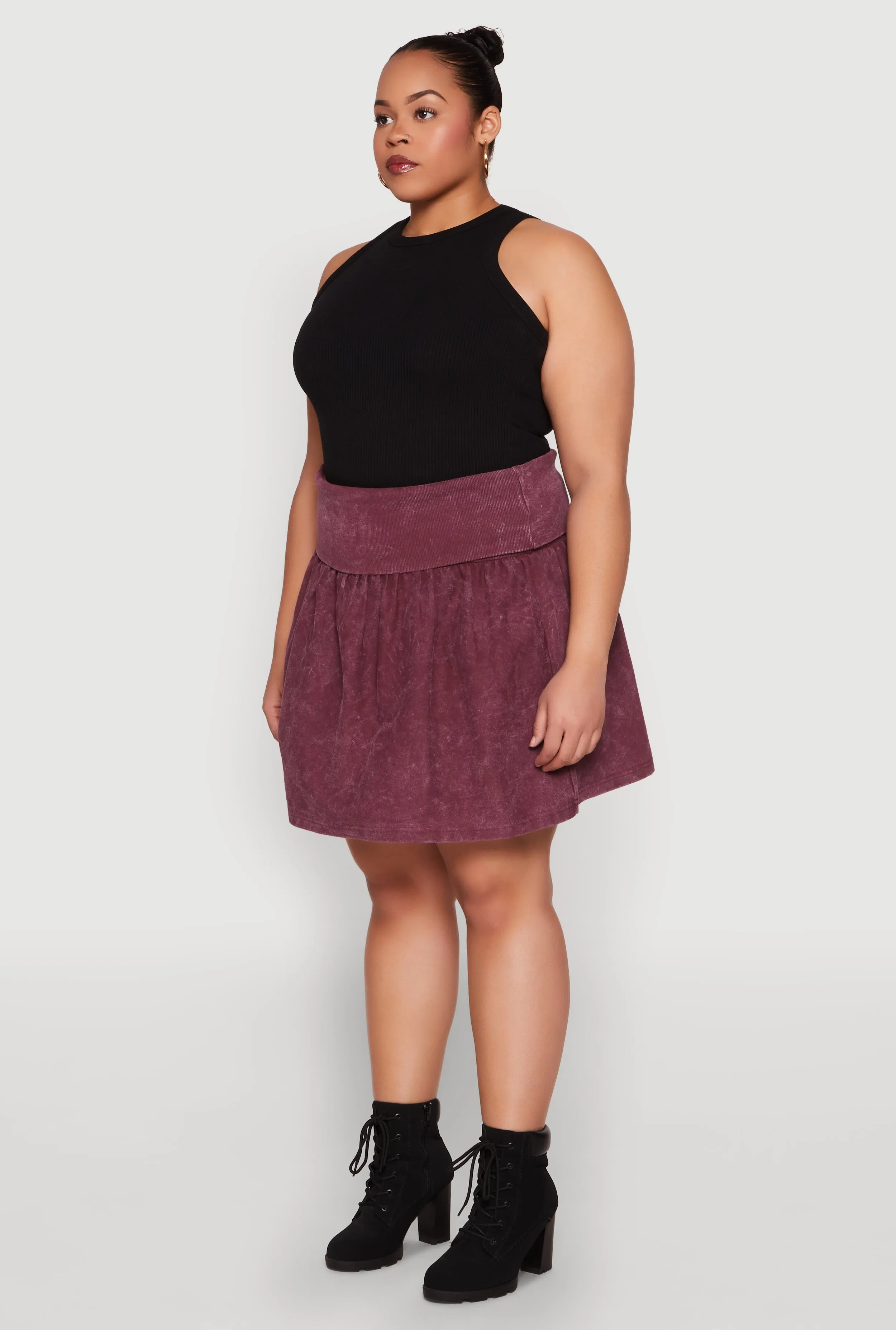 Plus Size Mineral Wash Fold Over Waist Skirt sold by Rainbow product image thumbnail 3