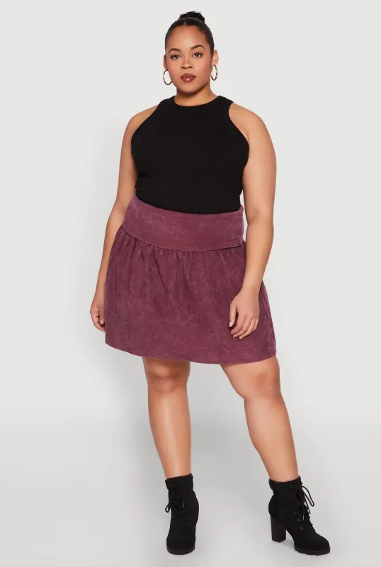 Plus Size Mineral Wash Fold Over Waist Skirt sold by Rainbow