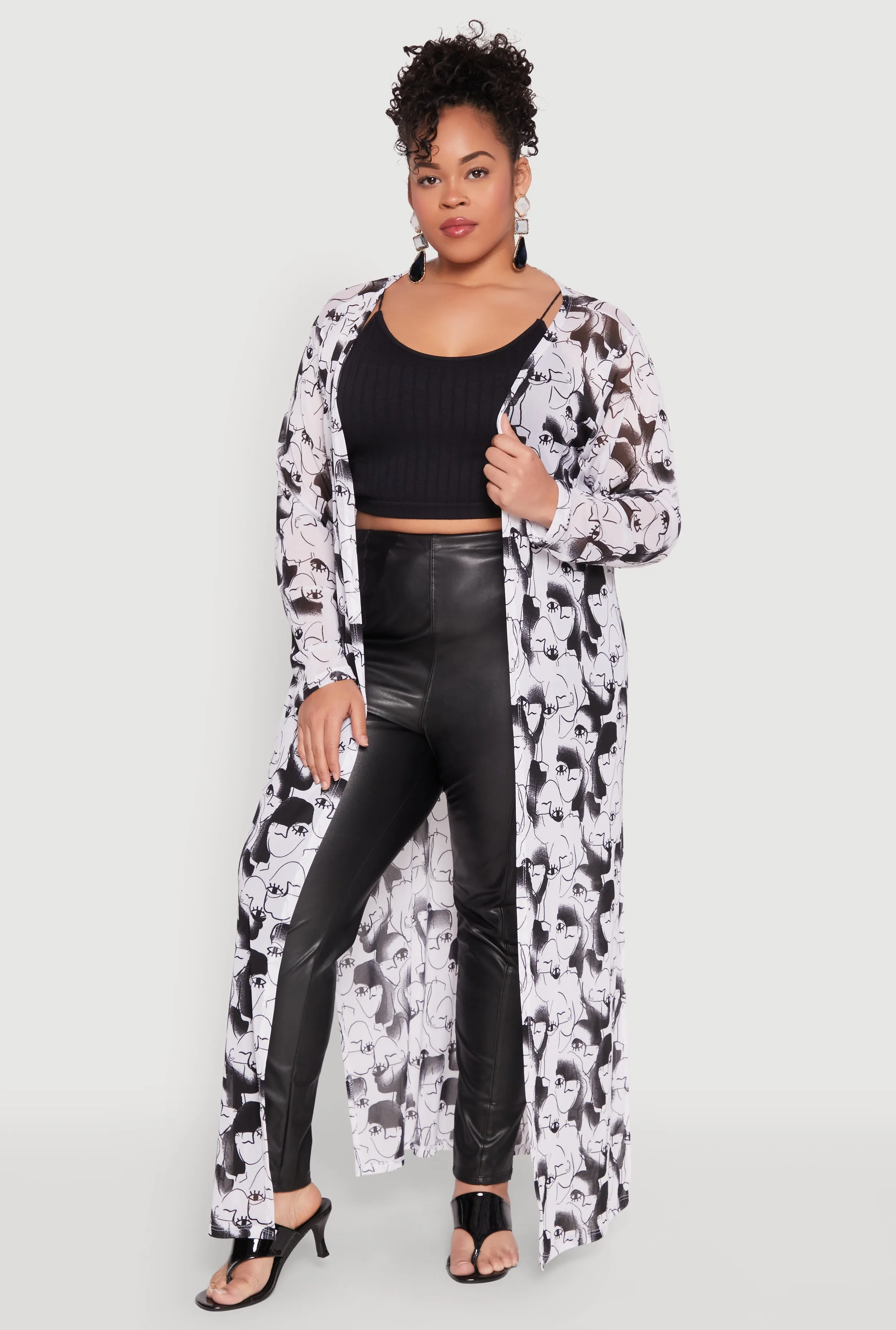 Plus Size Mesh Face Print Duster sold by Rainbow