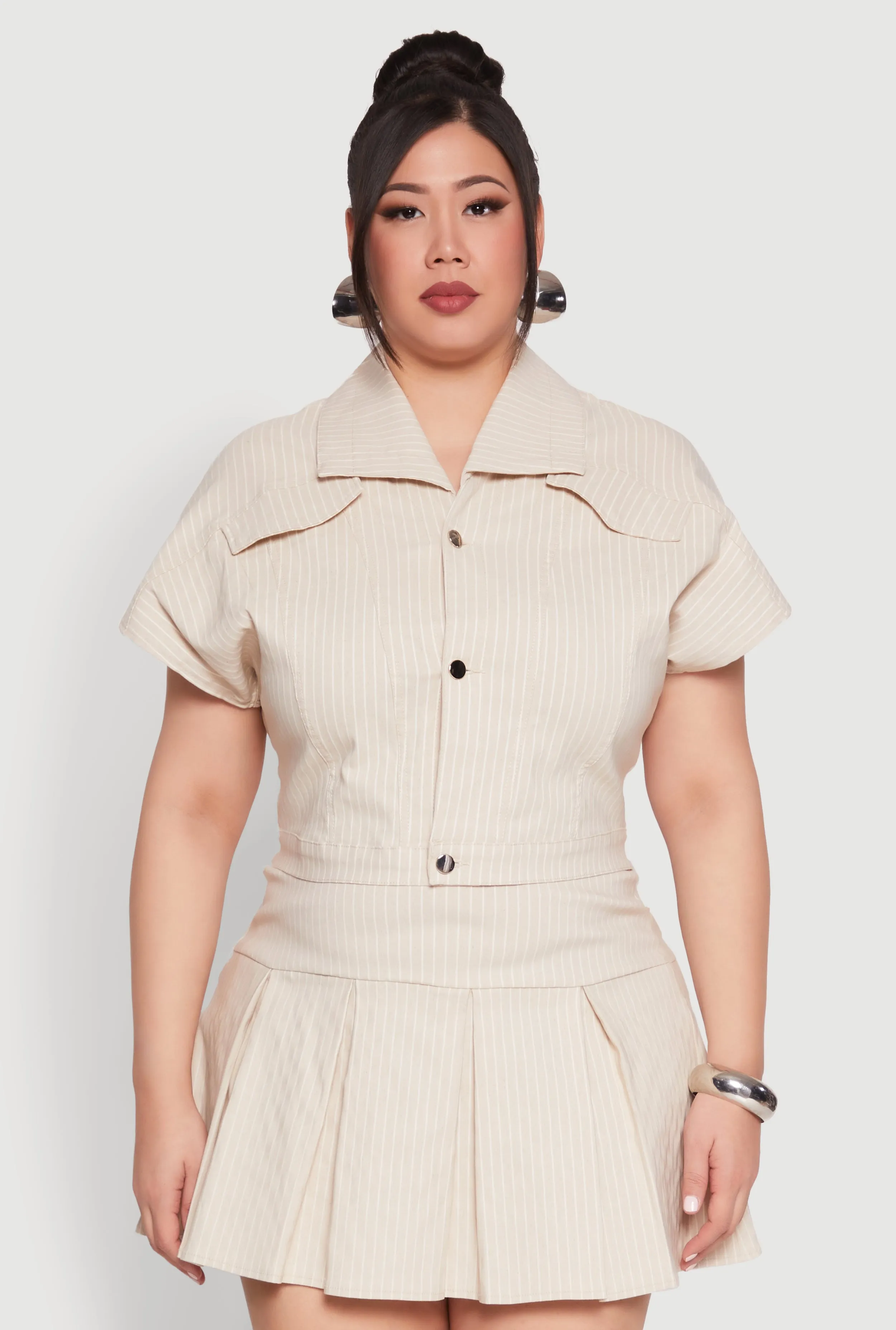 Plus Size Pinstripe Hyperstretch Crop Top sold by Rainbow