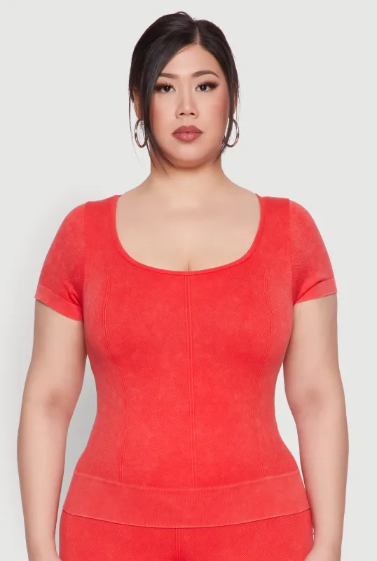 Plus Size Mineral Wash Scoop Neck Tee sold by Rainbow