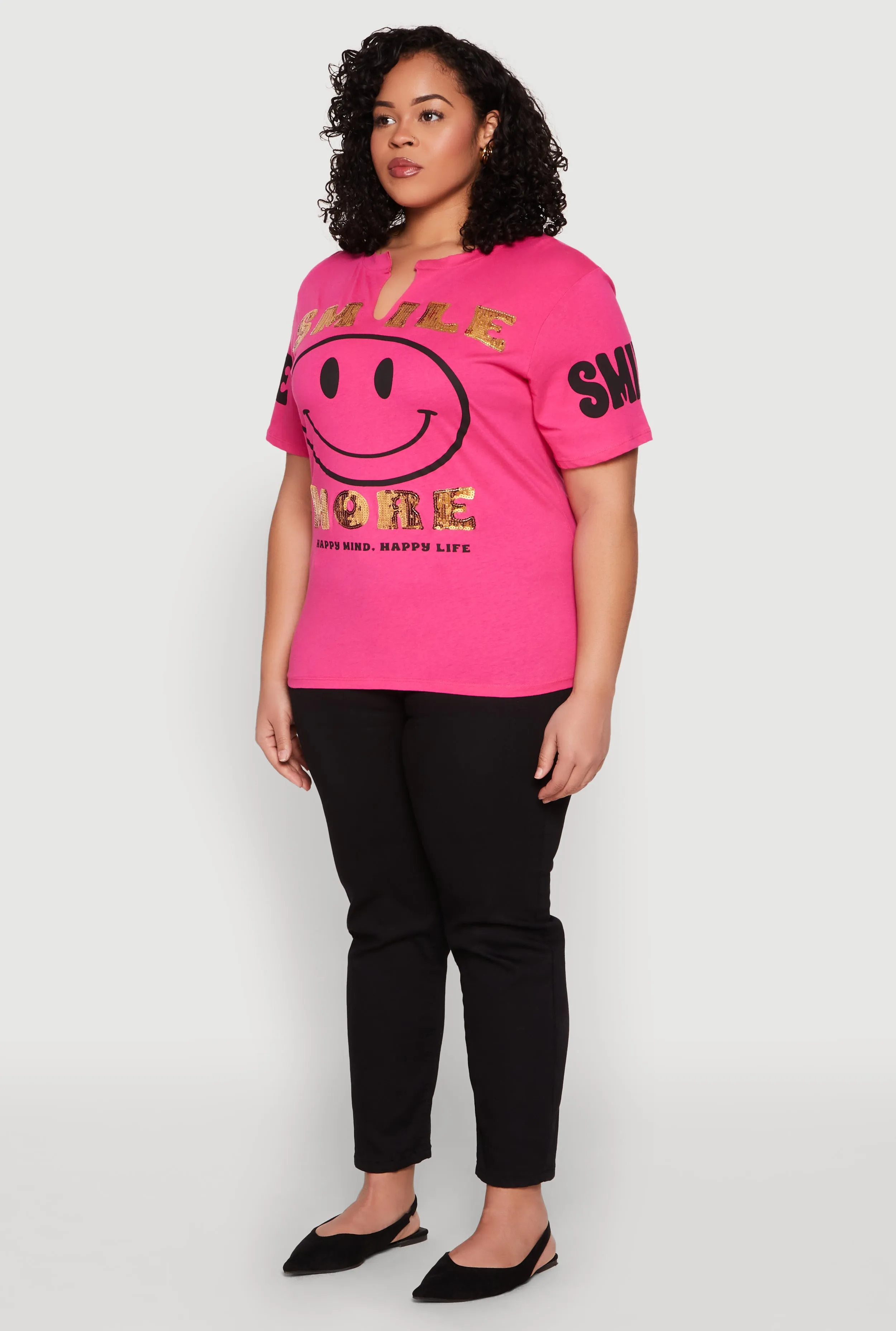 Plus Size Sequin Smile More Graphic Tee sold by Rainbow product image thumbnail 5