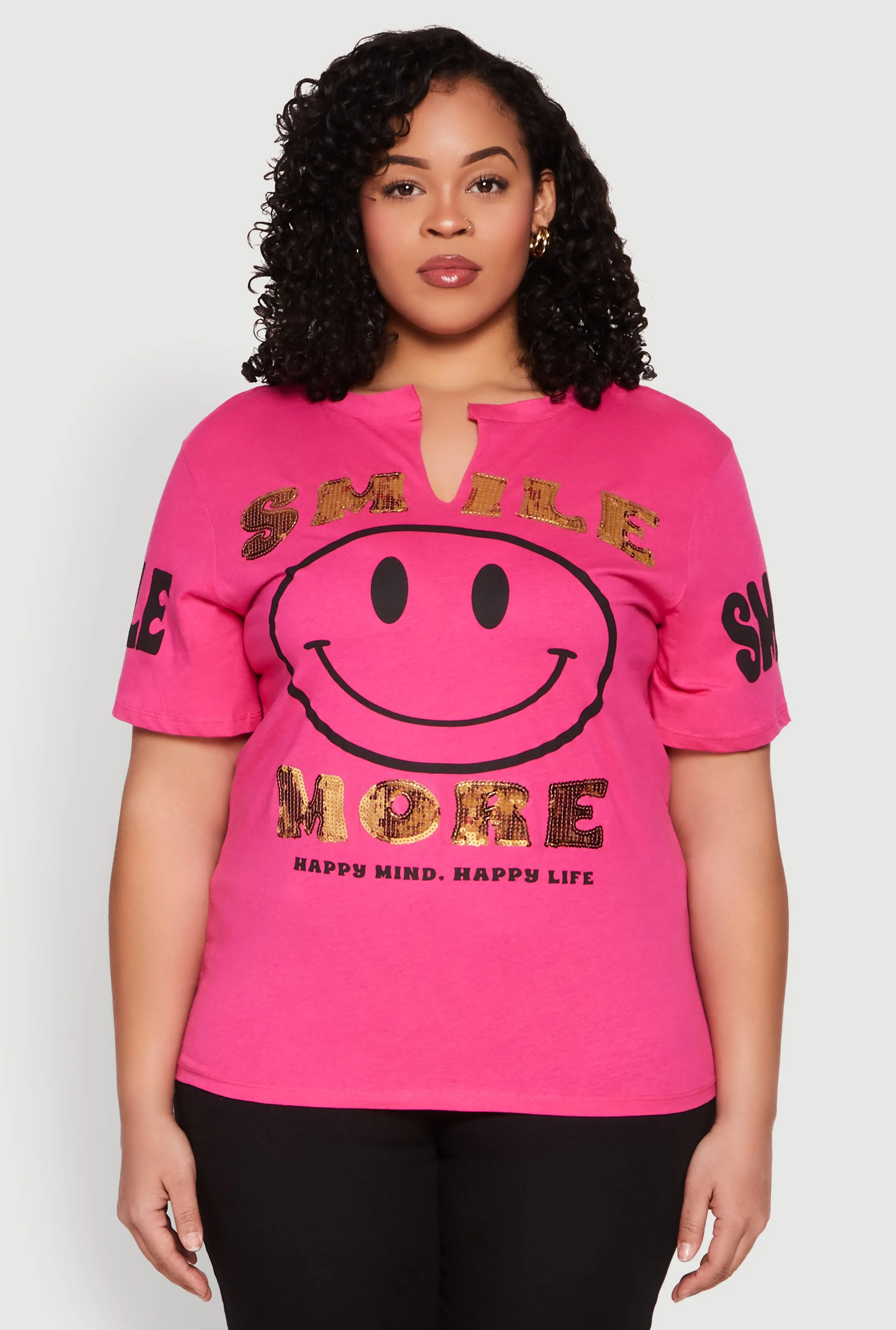 Plus Size Sequin Smile More Graphic Tee sold by Rainbow product image thumbnail 2