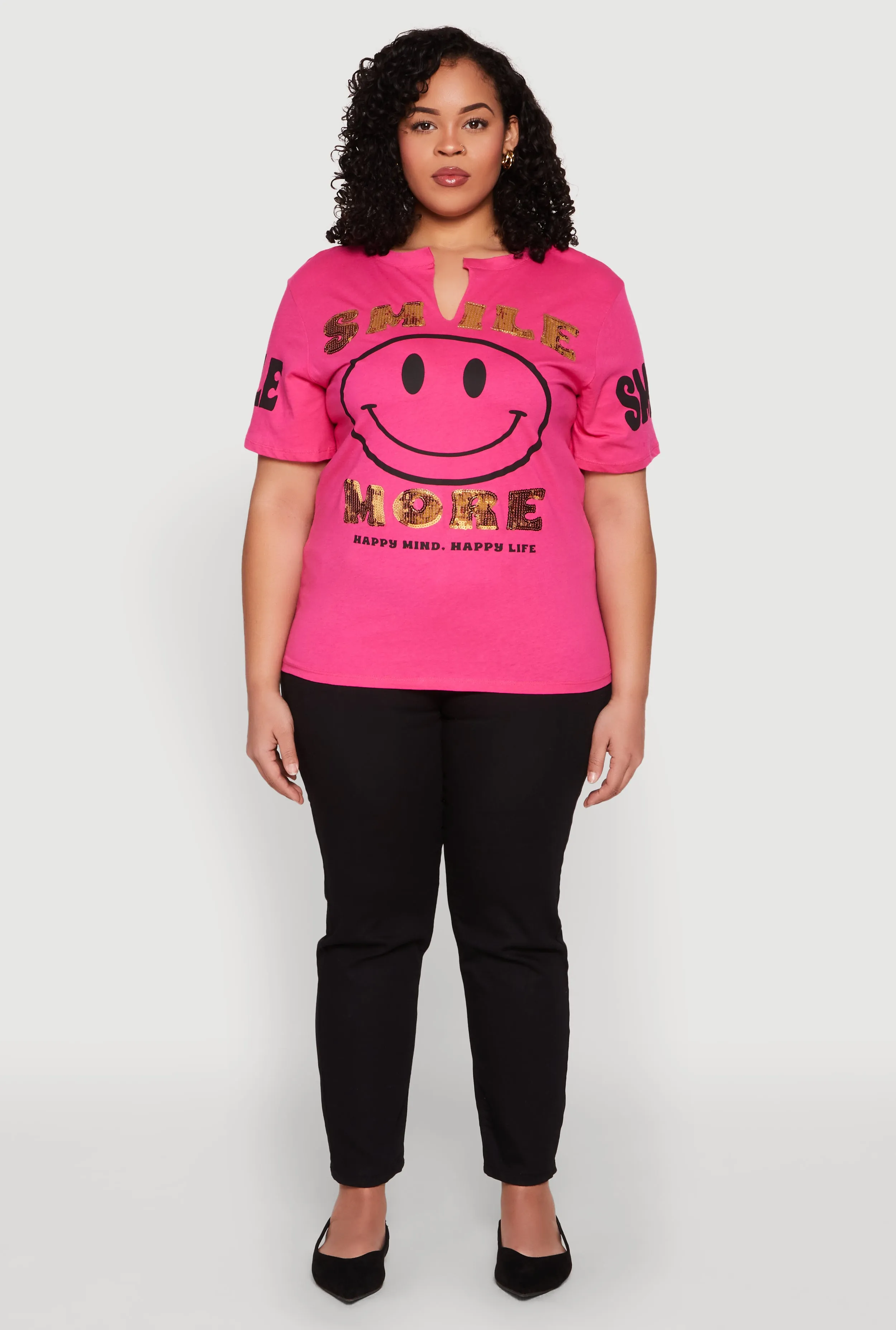 Plus Size Sequin Smile More Graphic Tee sold by Rainbow product image thumbnail 3