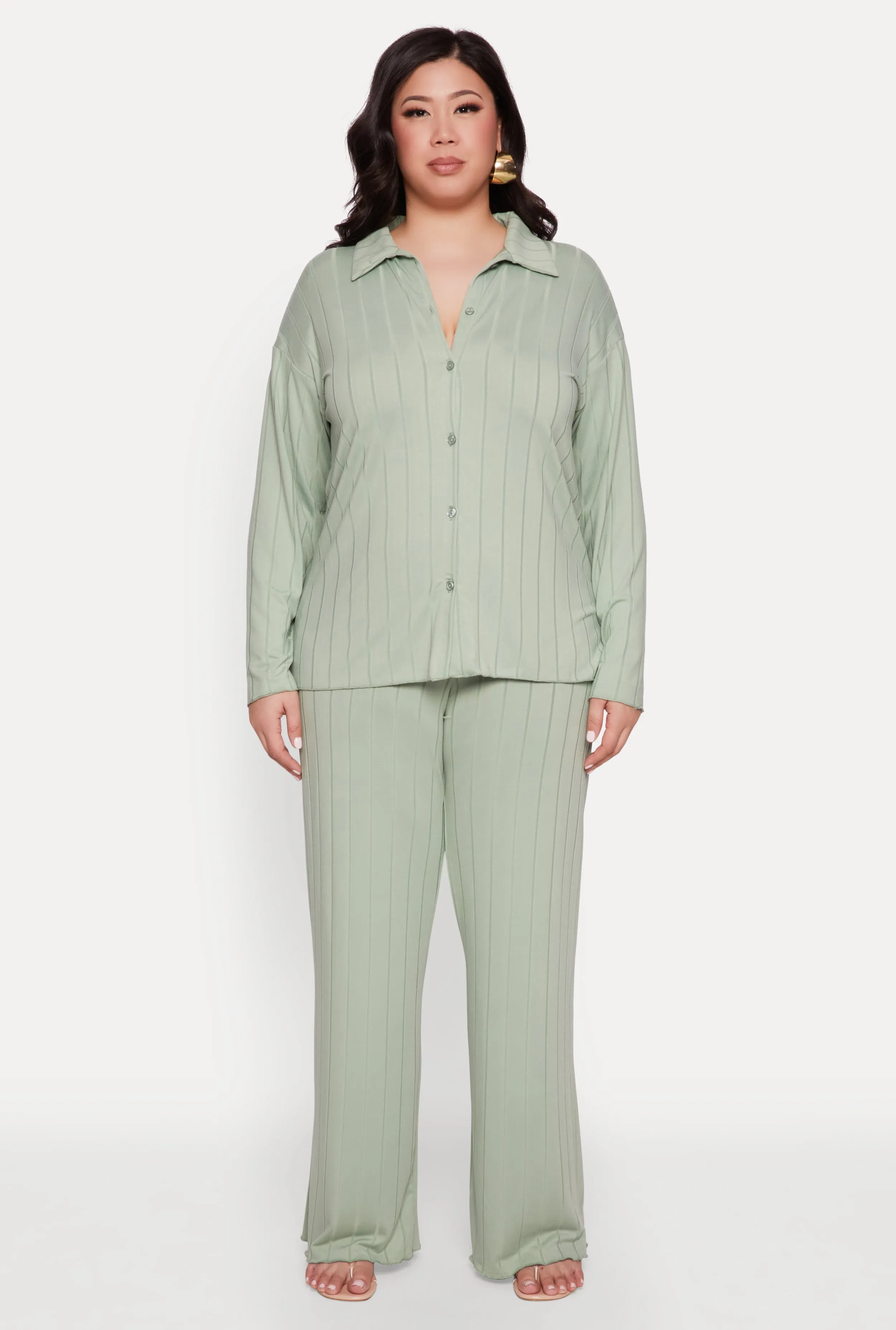 Plus Size Ribbed Knit Wide Leg Pants sold by Rainbow