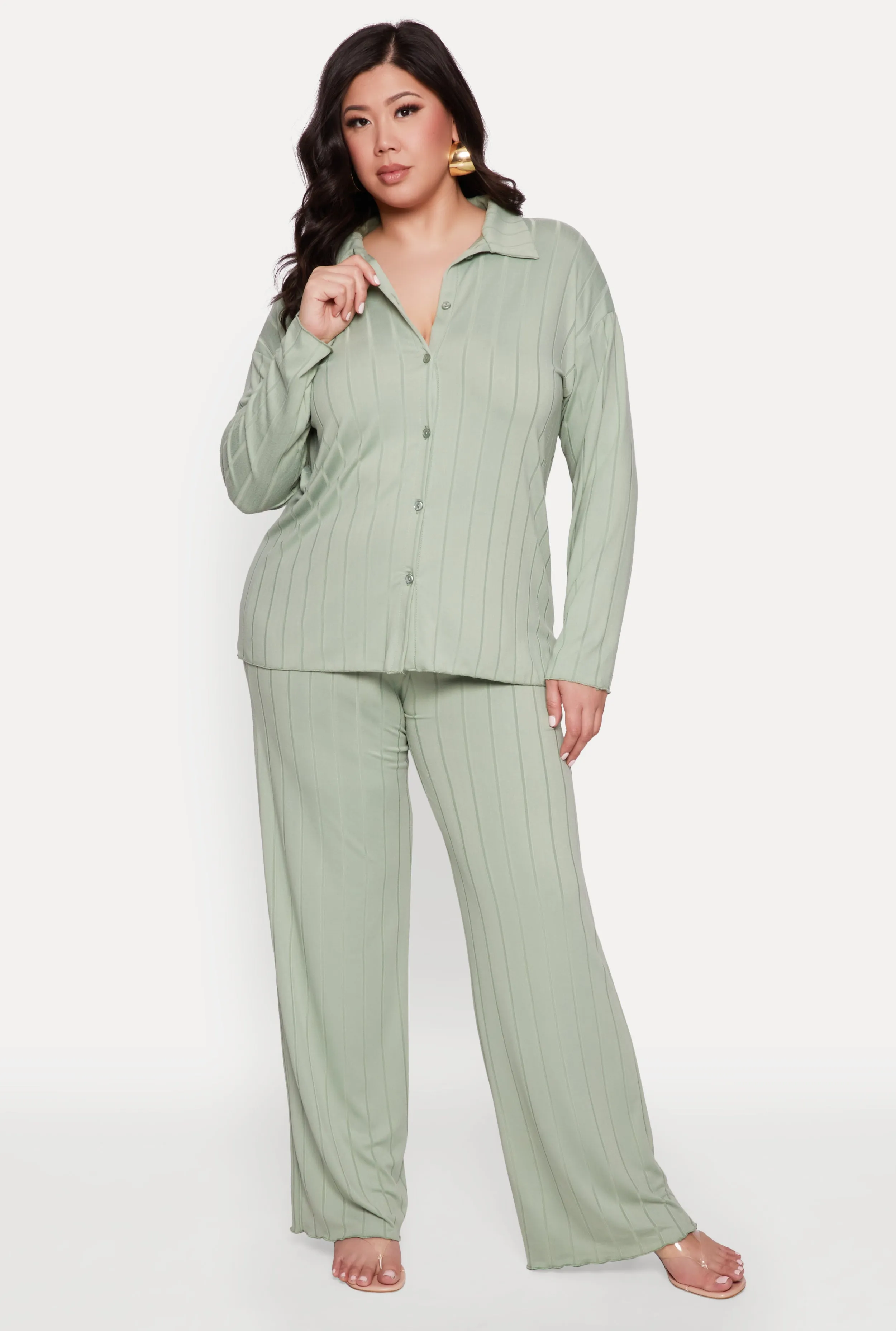 Plus Size Ribbed Knit Wide Leg Pants sold by Rainbow product image thumbnail 2