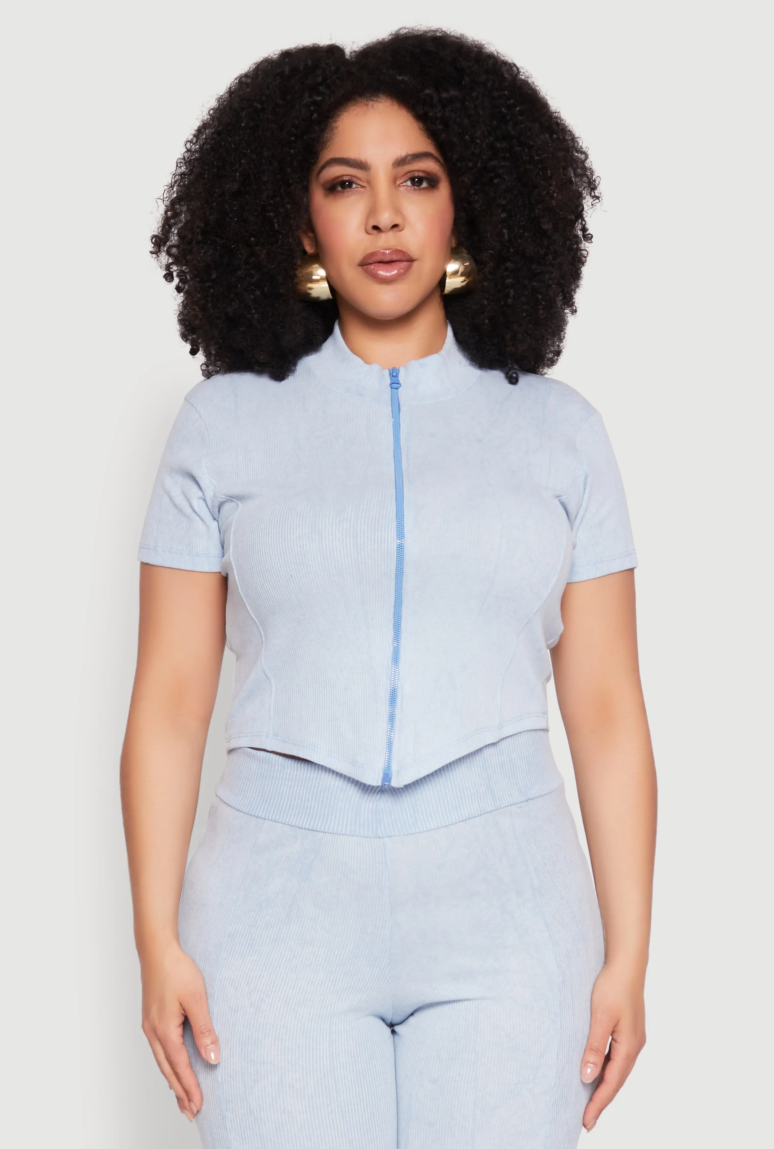 Plus Size Mineral Wash Zip Front Top sold by Rainbow