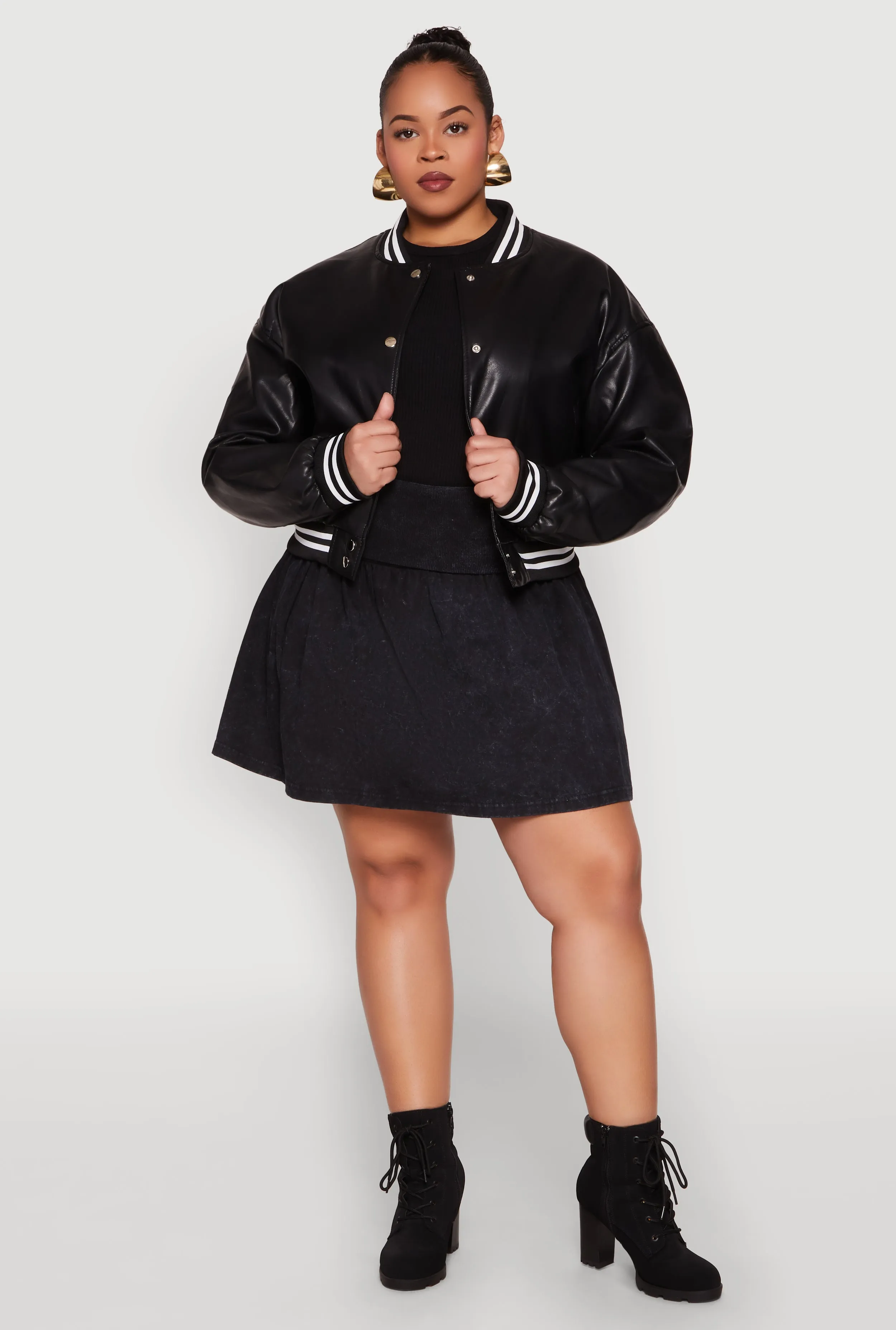 Plus Size Daisy Faux Leather Varsity Jacket sold by Rainbow product image thumbnail 3