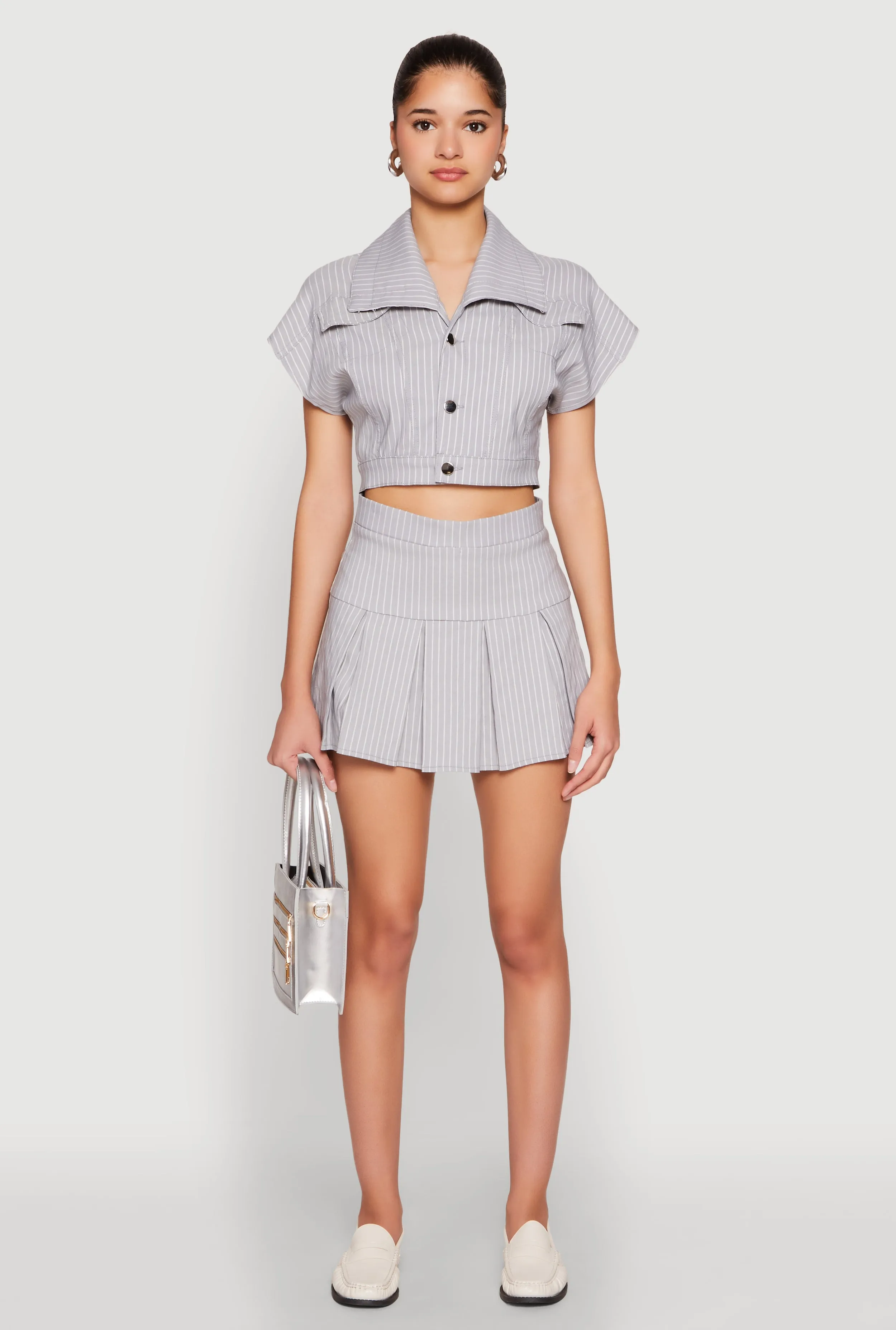 Hyperstretch Pinstripe Short Sleeve Cropped Jacket sold by Rainbow product image thumbnail 2