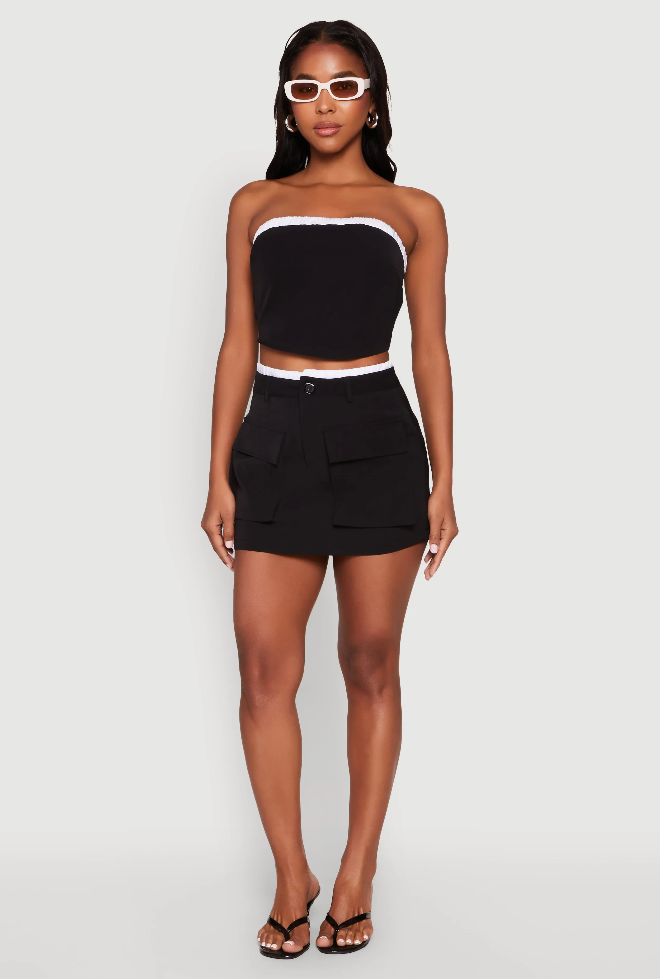 Contrast Trim Cargo Pocket Mini Skirt sold by Rainbow