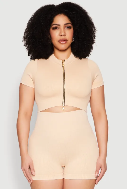 Plus Size Daisy Mineral Wash Seamless Zip Front Top sold by Rainbow