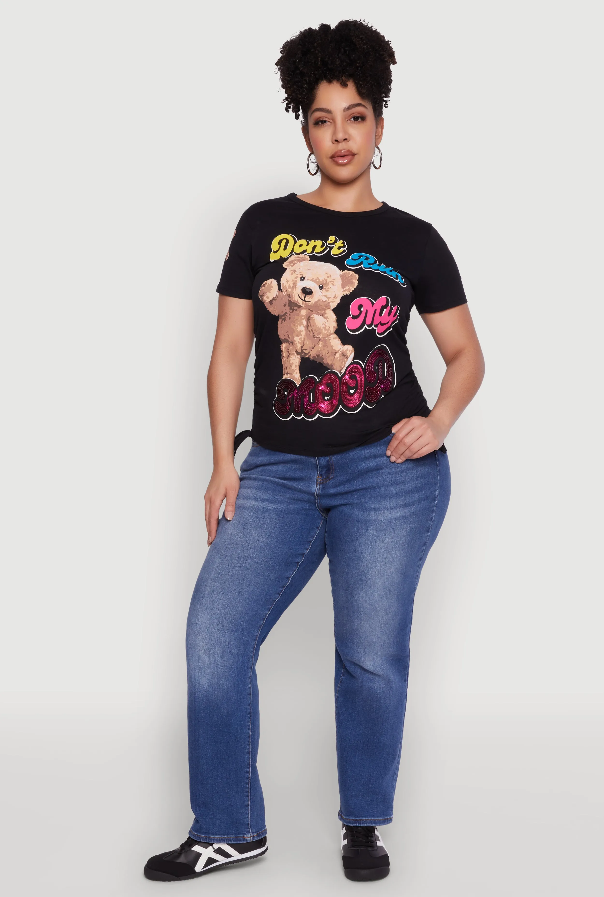 Plus Size Dont Ruin My Mood Sequin Graphic Tee sold by Rainbow
