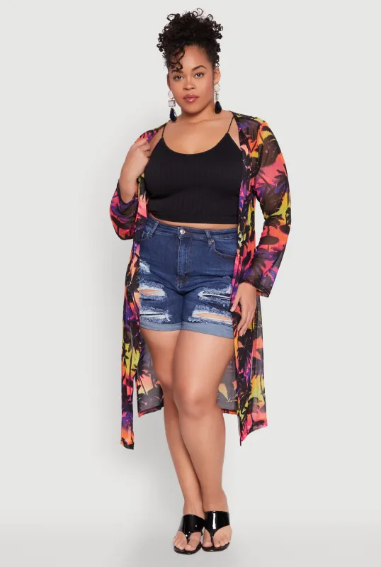Plus Size Ombre Palm Tree Mesh Duster sold by Rainbow