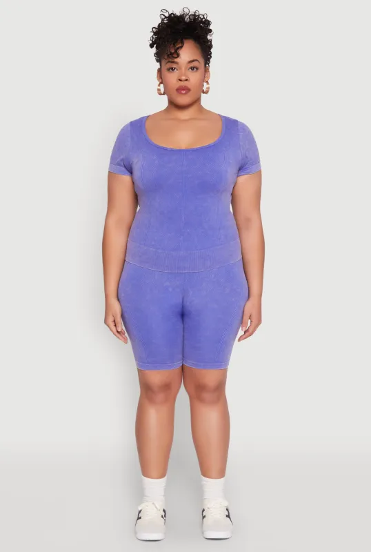 Plus Size Mineral Wash Biker Shorts sold by Rainbow