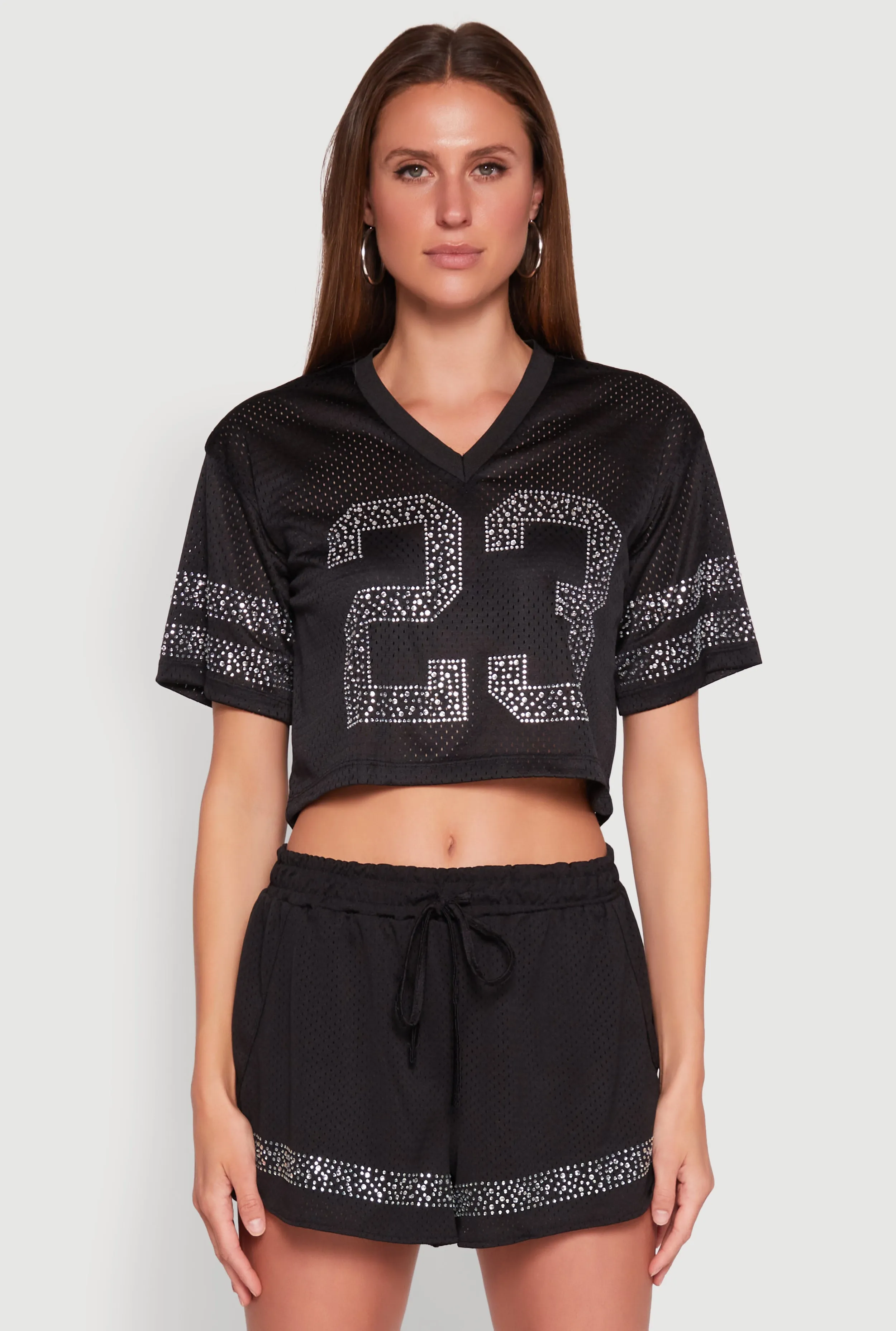 Rhinestone Varsity Stripe Mesh Jersey sold by Rainbow