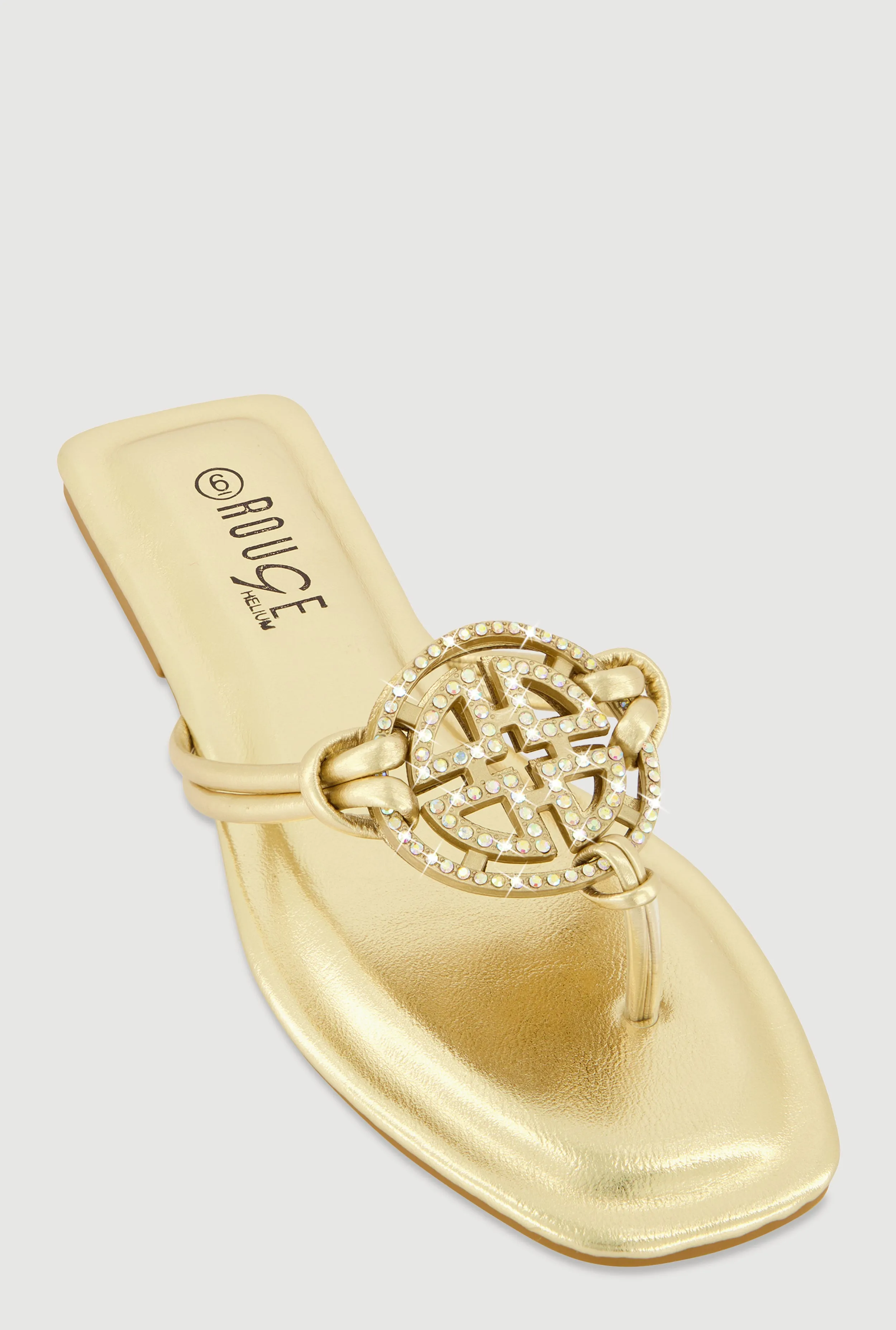 Rhinestone Geometric Pendant Thong Sandals sold by Rainbow