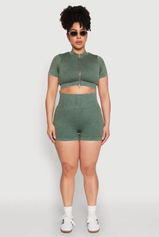 Plus Size Daisy Mineral Wash Seamless Bike Shorts sold by Rainbow