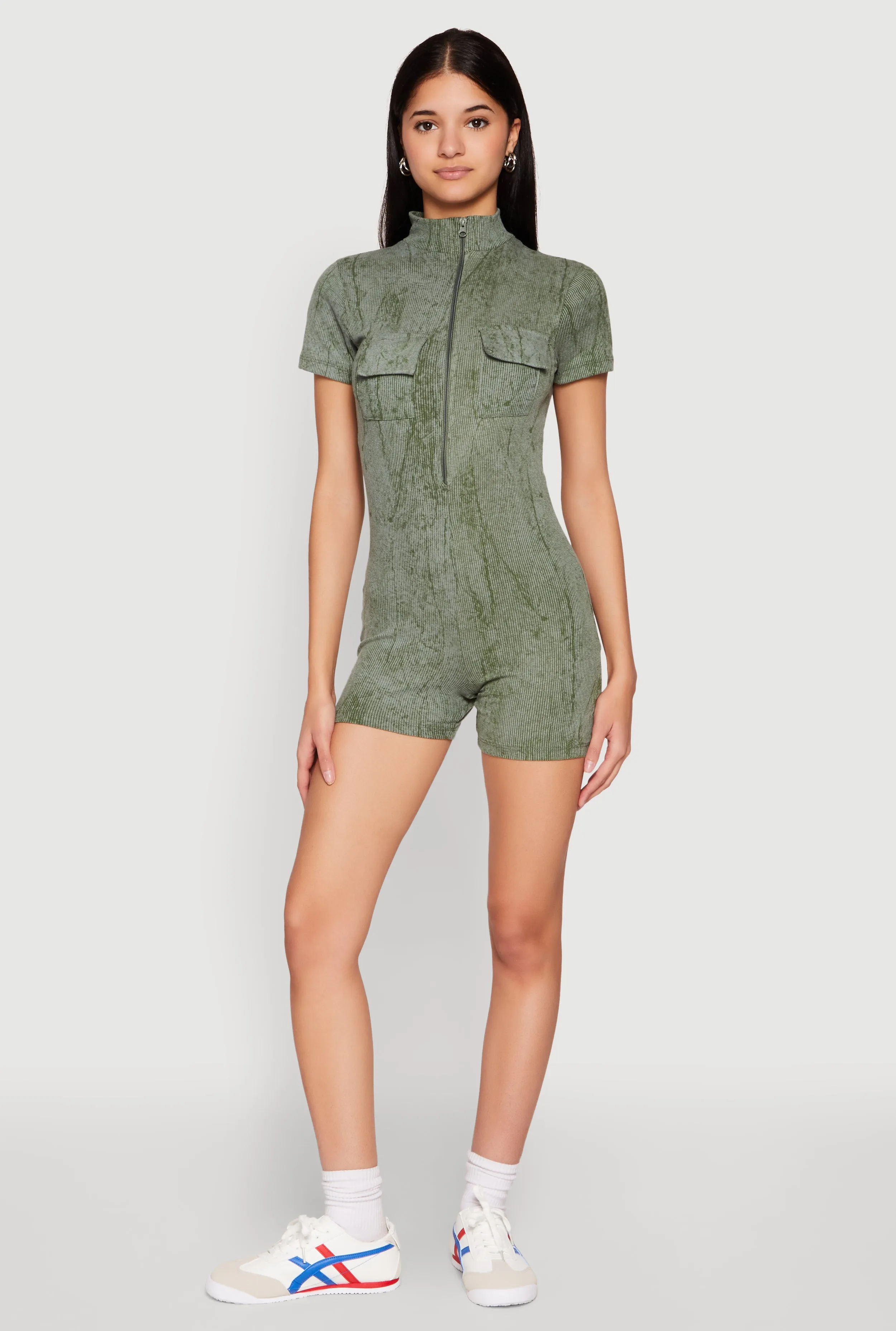 Mineral Wash Zip Front Romper sold by Rainbow