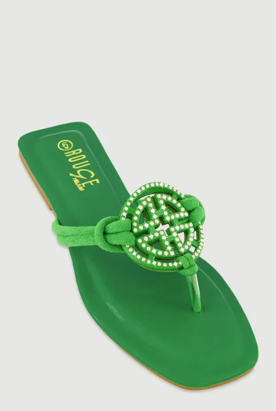Rhinestone Geometric Pendant Thong Sandals sold by Rainbow
