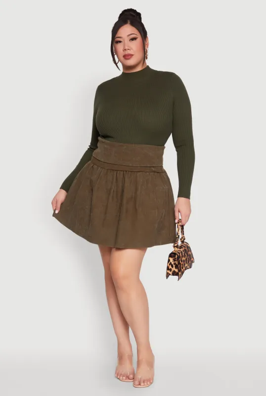 Plus Size Mineral Wash Fold Over Waist Skirt sold by Rainbow