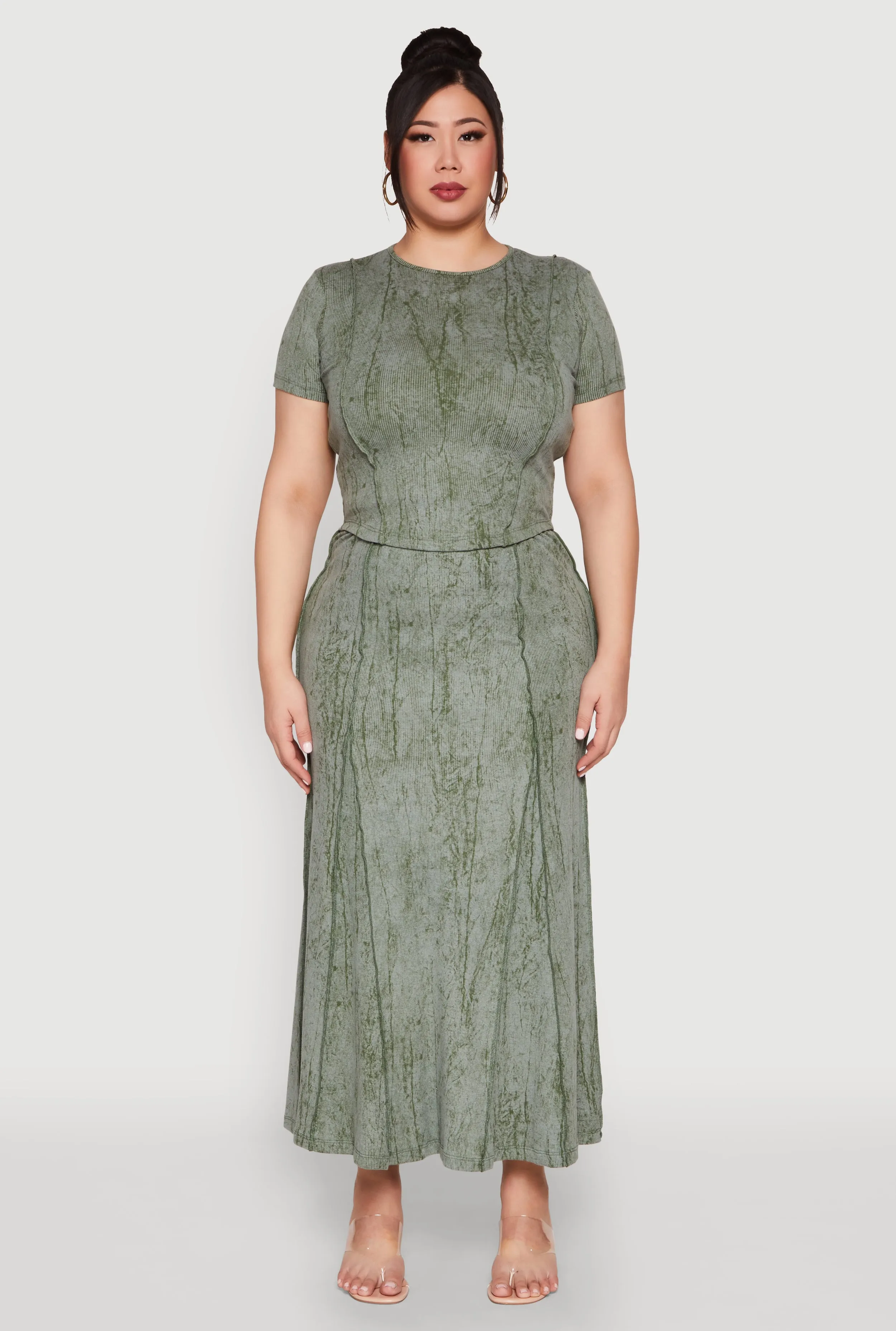 Plus Size Mineral Wash Pintuck Short Sleeve Top sold by Rainbow