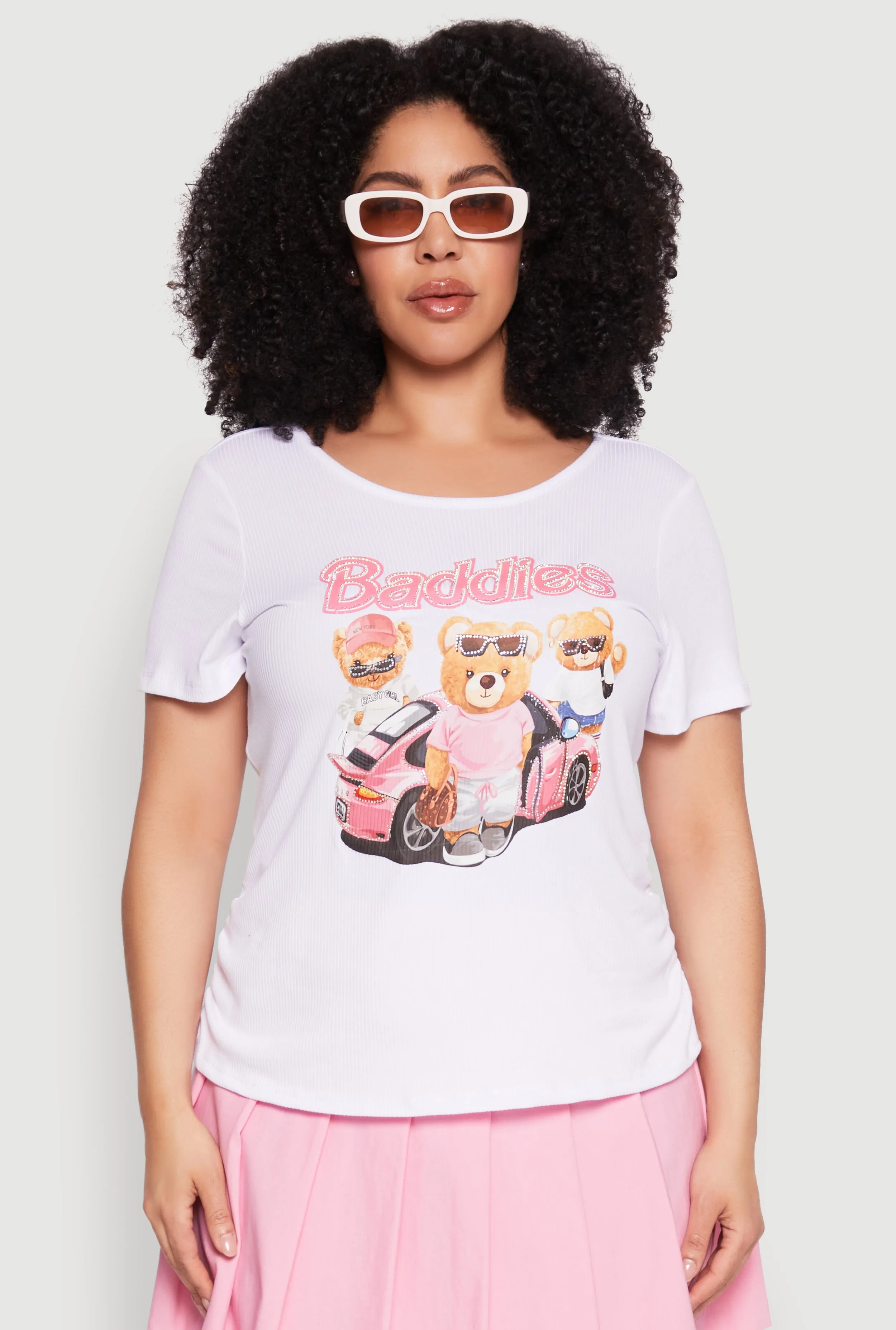 Plus Size Ribbed Knit Baddies Graphic Tee sold by Rainbow product image thumbnail 2