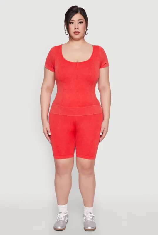 Plus Size Mineral Wash Biker Shorts sold by Rainbow