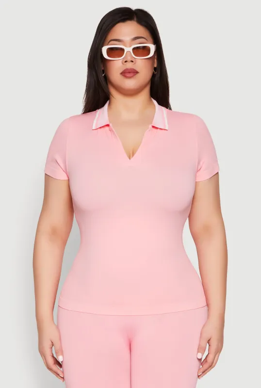 Plus Size Contrast Trim Polo Shirt sold by Rainbow