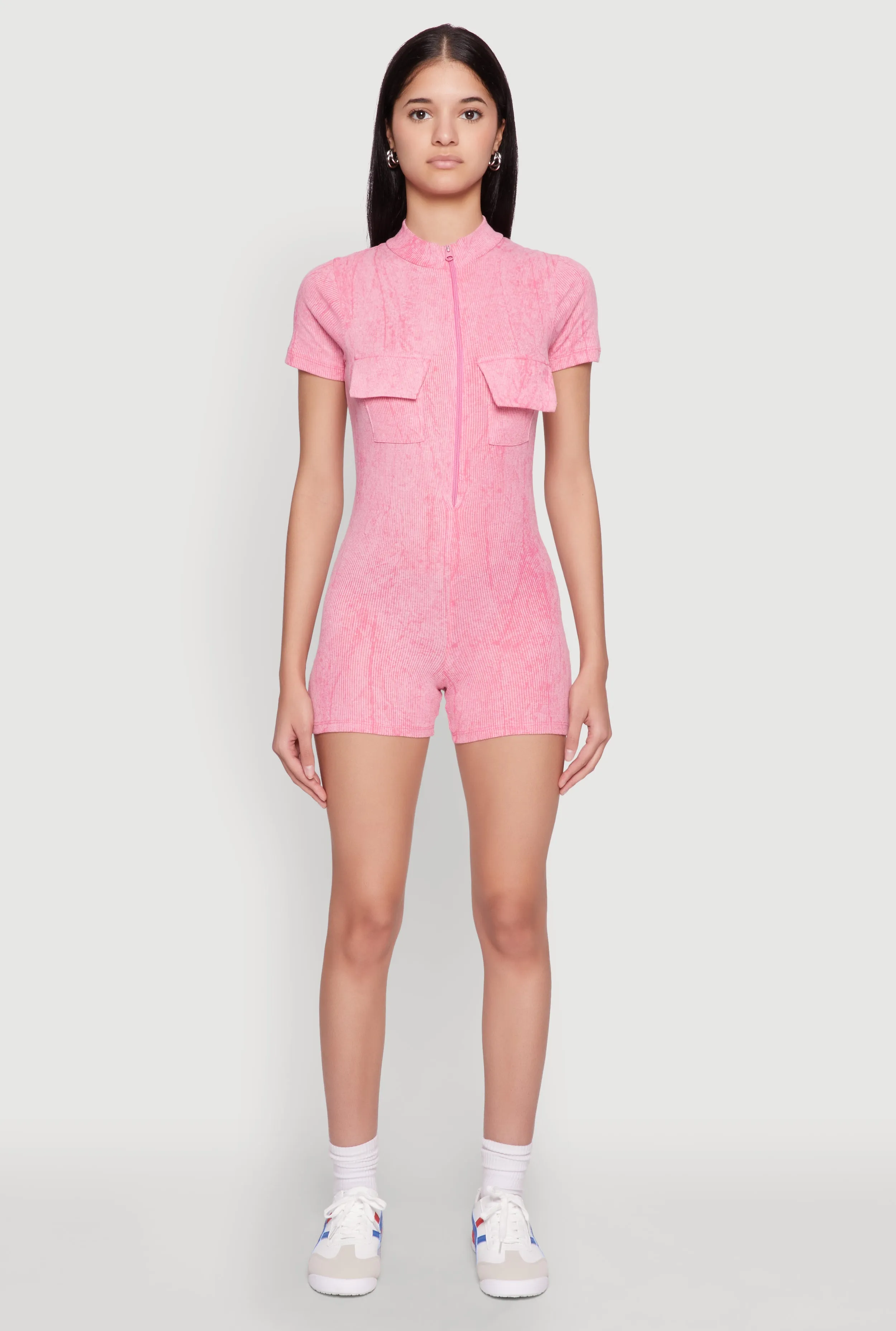 Mineral Wash Zip Front Romper sold by Rainbow