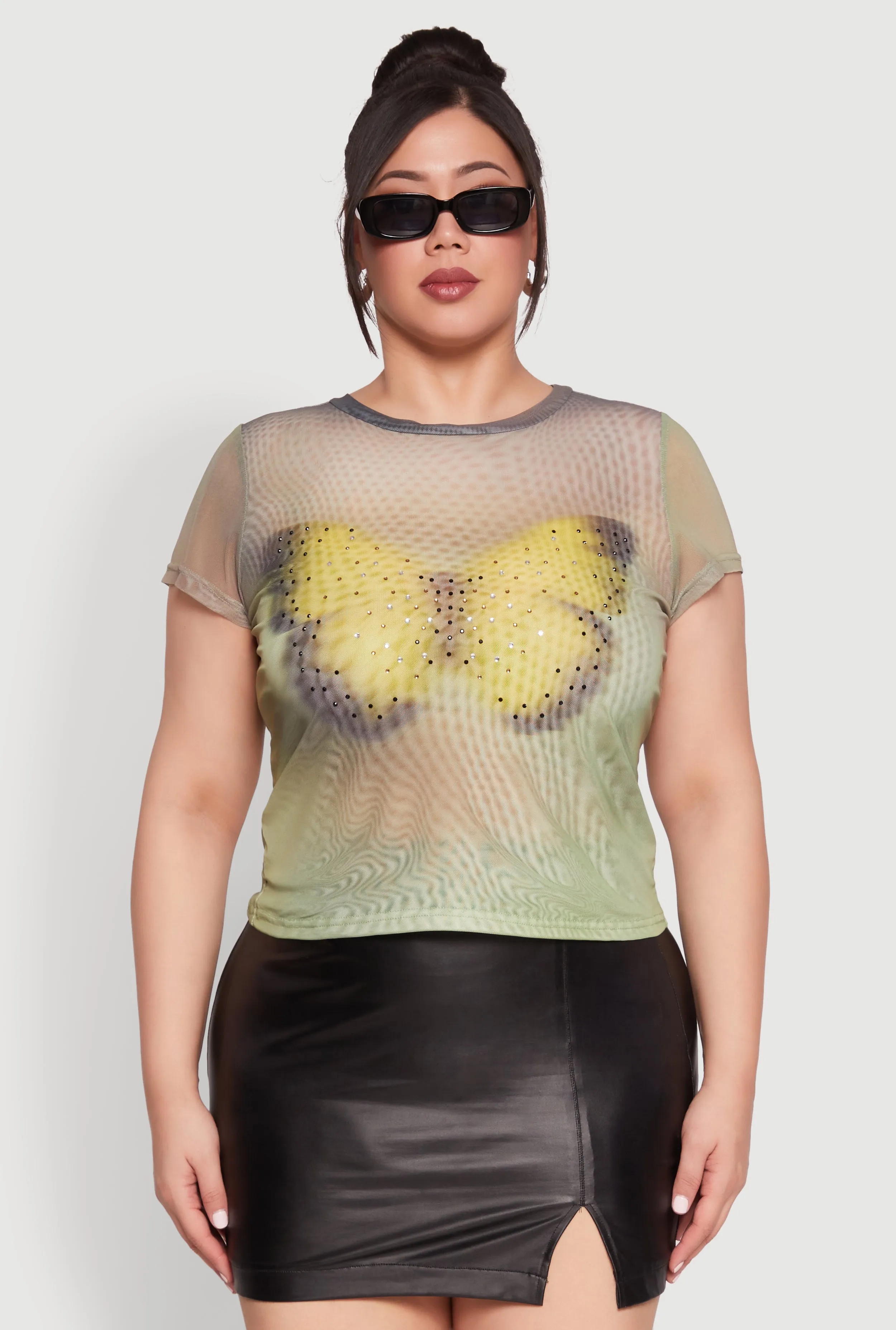 Plus Size Rhinestone Studded Graphic Print Mesh Tee sold by Rainbow product image thumbnail 2
