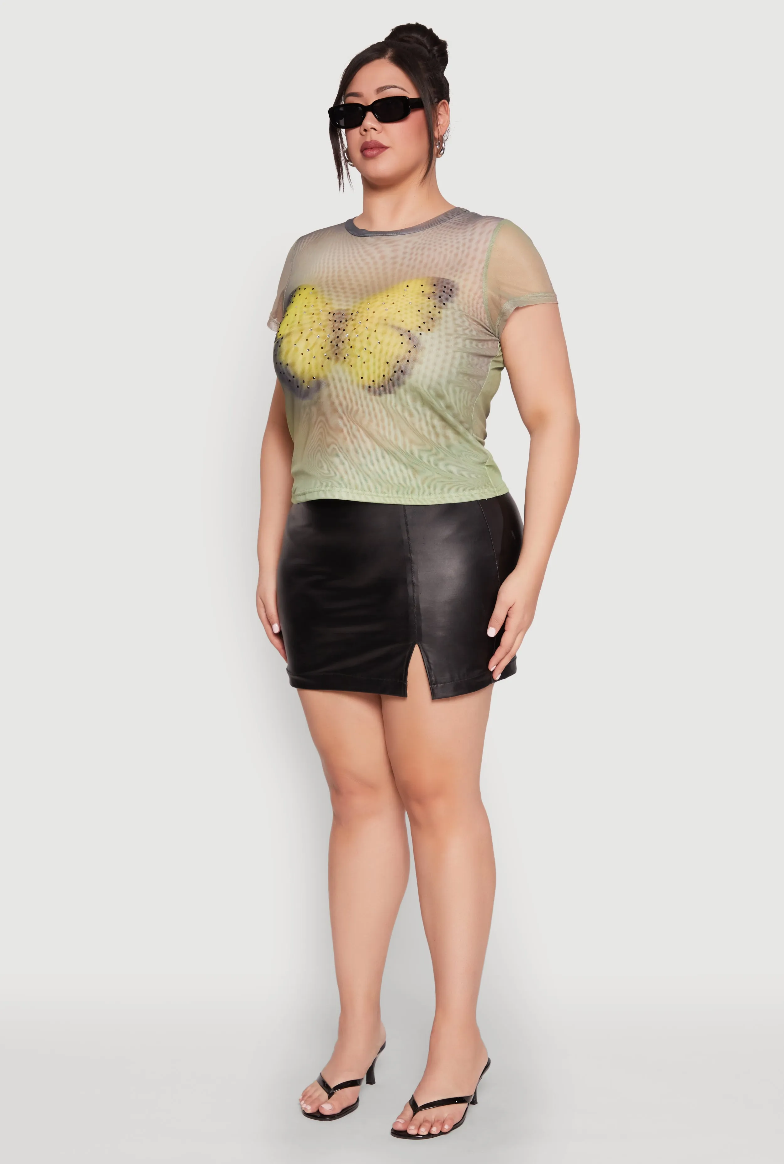 Plus Size Rhinestone Studded Graphic Print Mesh Tee sold by Rainbow product image thumbnail 5