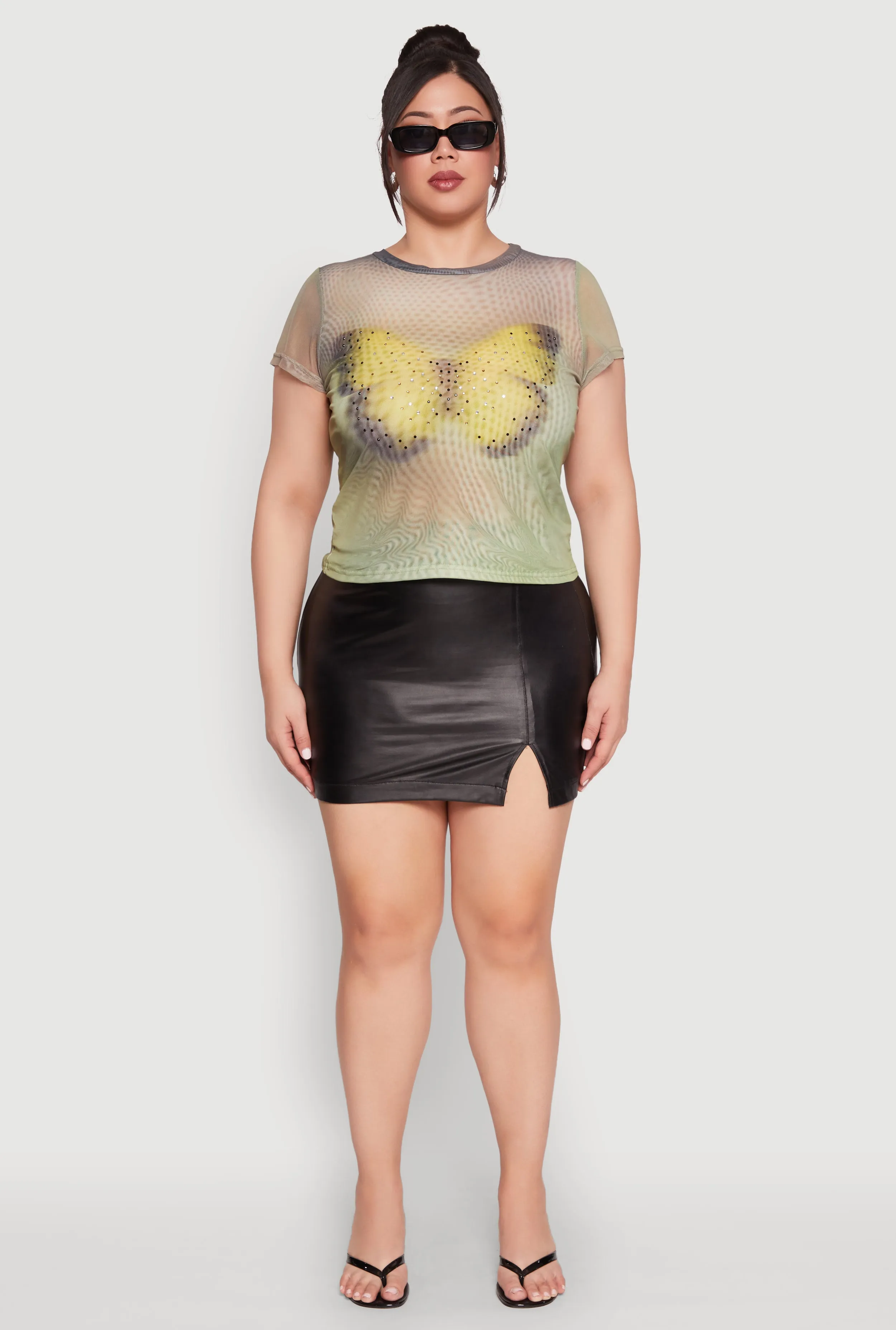 Plus Size Rhinestone Studded Graphic Print Mesh Tee sold by Rainbow