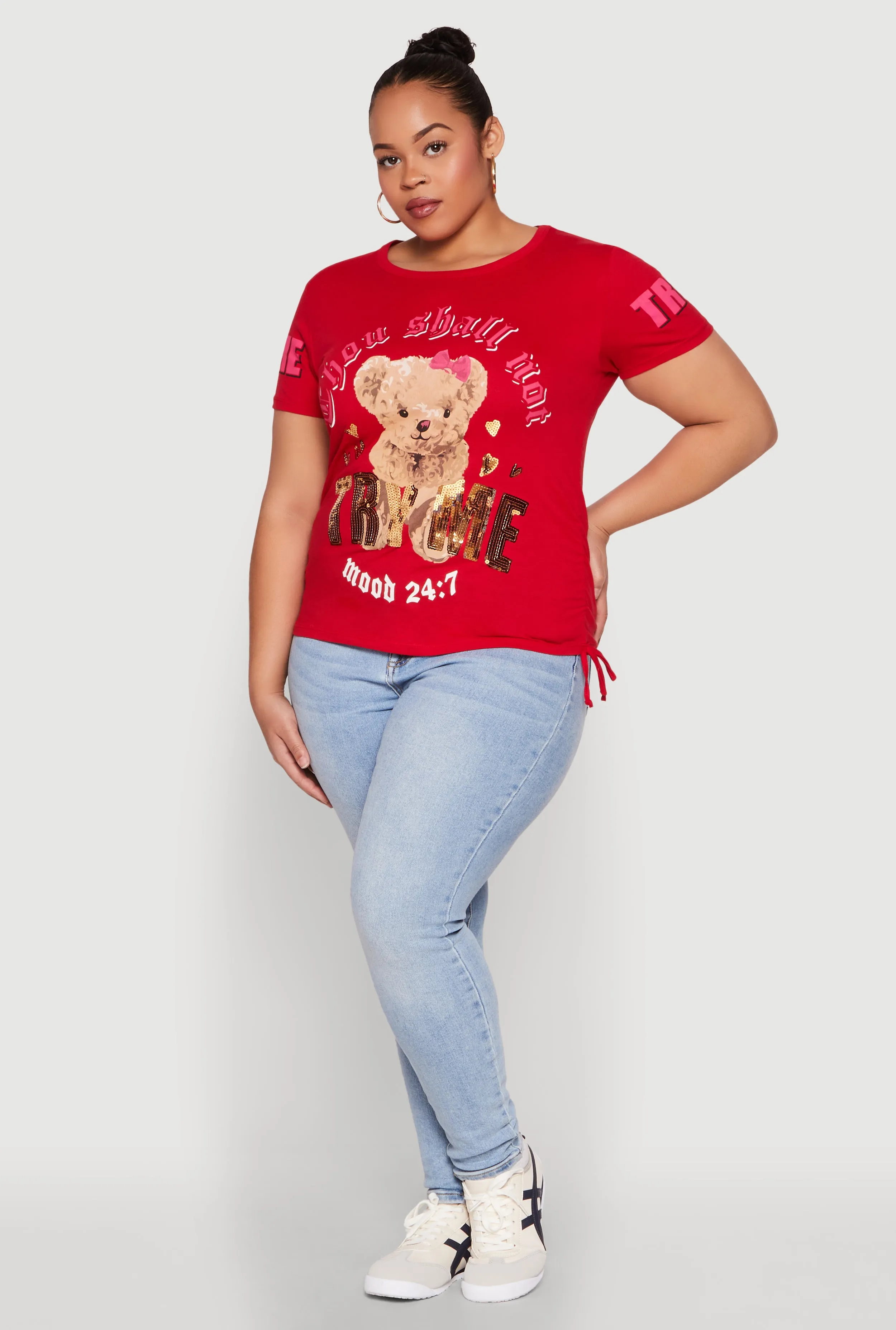 Plus Size Thou Shall Not Try Me Bear Graphic Top sold by Rainbow product image thumbnail 3