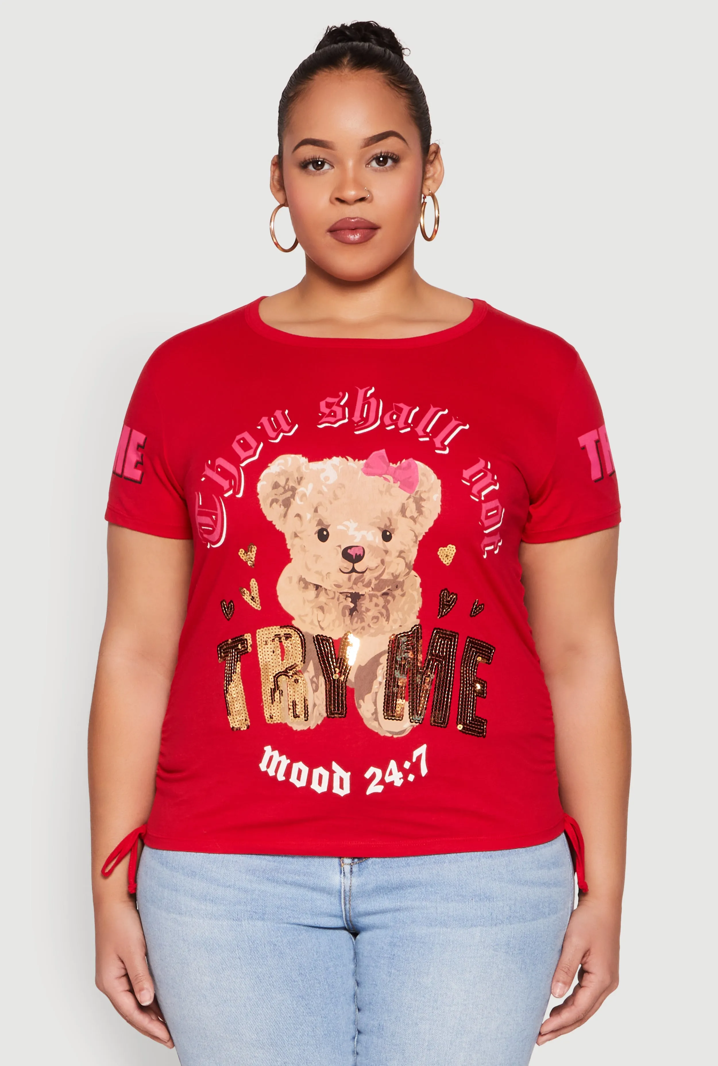 Plus Size Thou Shall Not Try Me Bear Graphic Top sold by Rainbow product image thumbnail 2