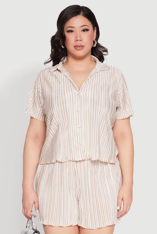 Plus Size Almost Famous Plisse Striped Shirt sold by Rainbow