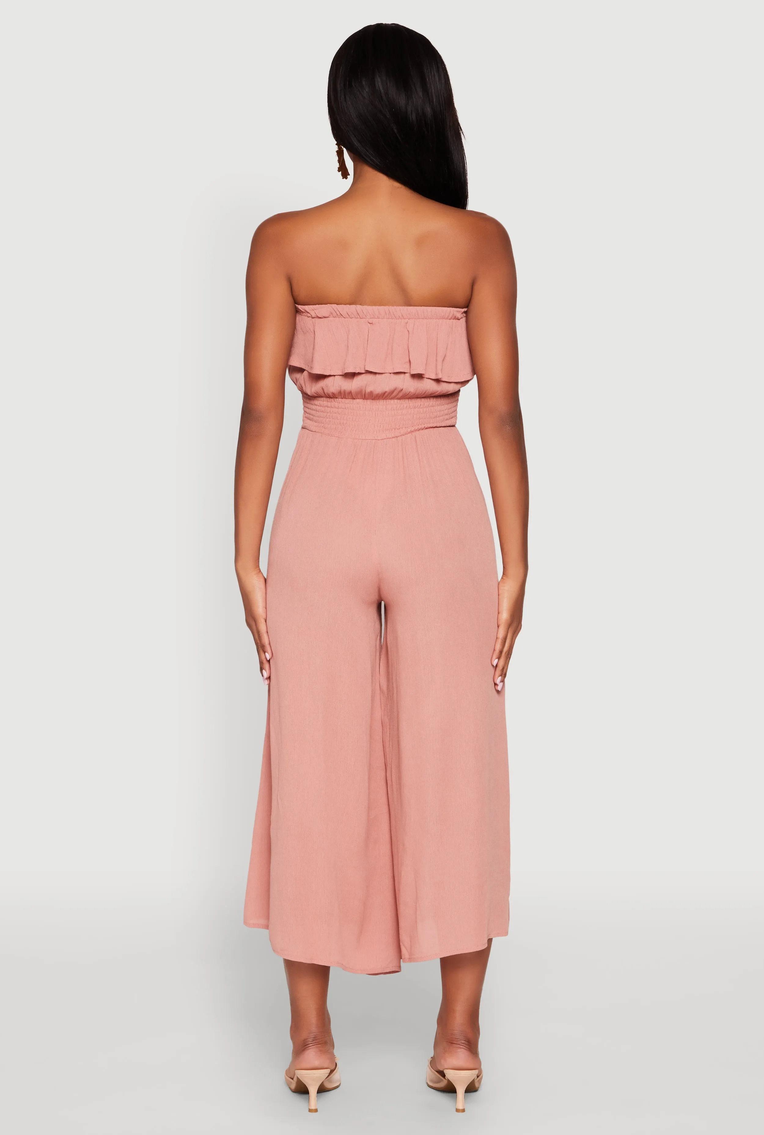 Almost Famous Ruffle Overlay Smocked Waist Jumpsuit sold by Rainbow product image thumbnail 5