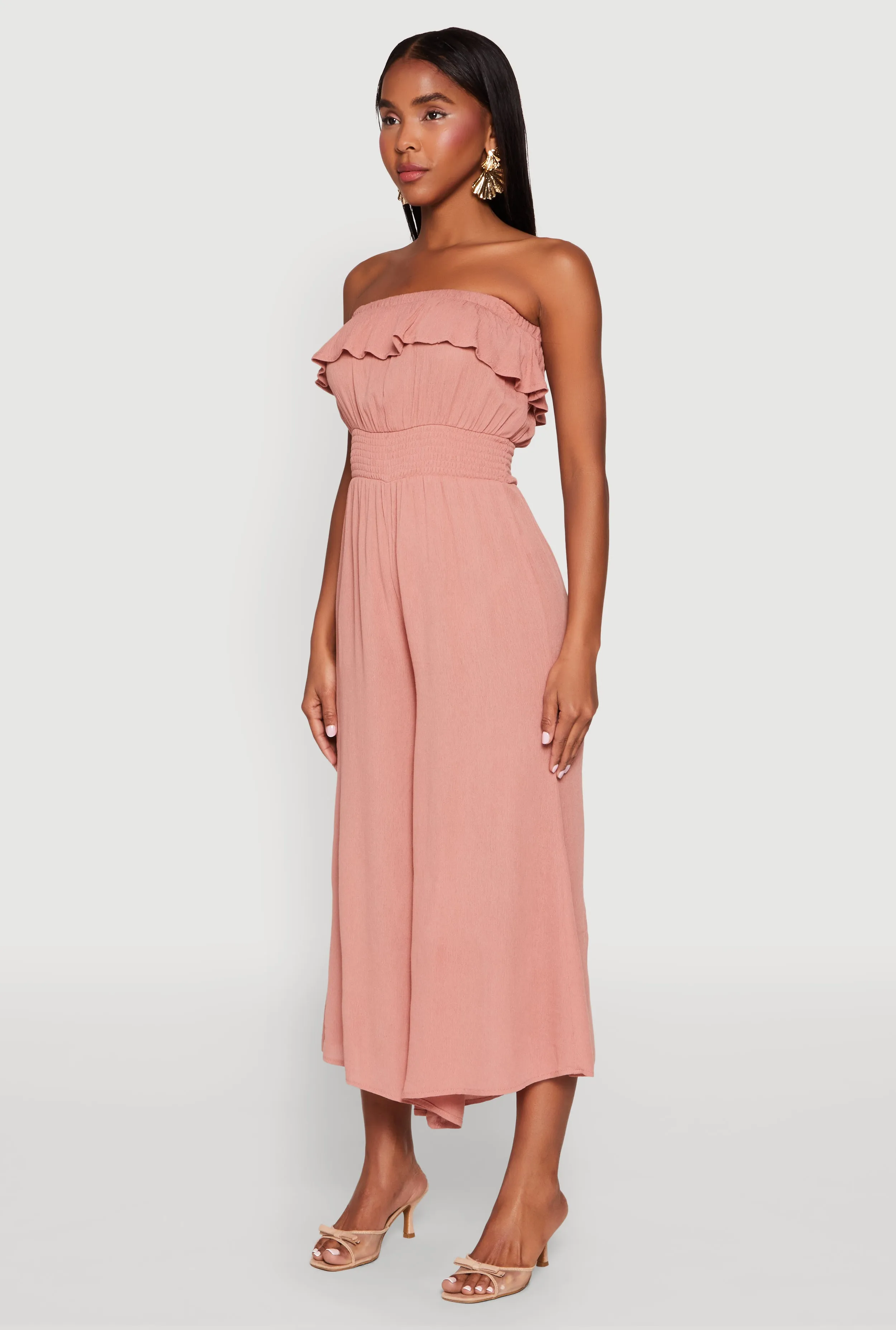 Almost Famous Ruffle Overlay Smocked Waist Jumpsuit sold by Rainbow product image thumbnail 3