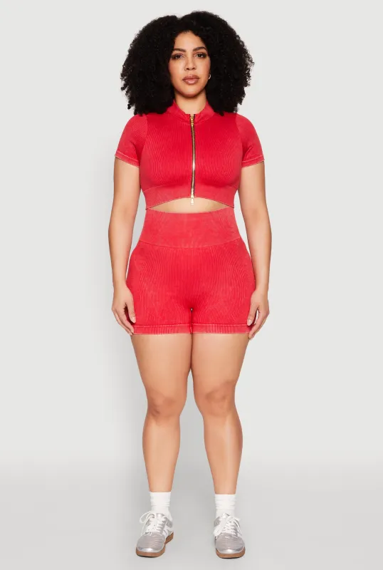 Plus Size Daisy Mineral Wash Seamless Bike Shorts sold by Rainbow