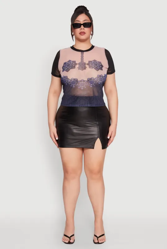 Plus Size Graphic Print Mesh Tee sold by Rainbow
