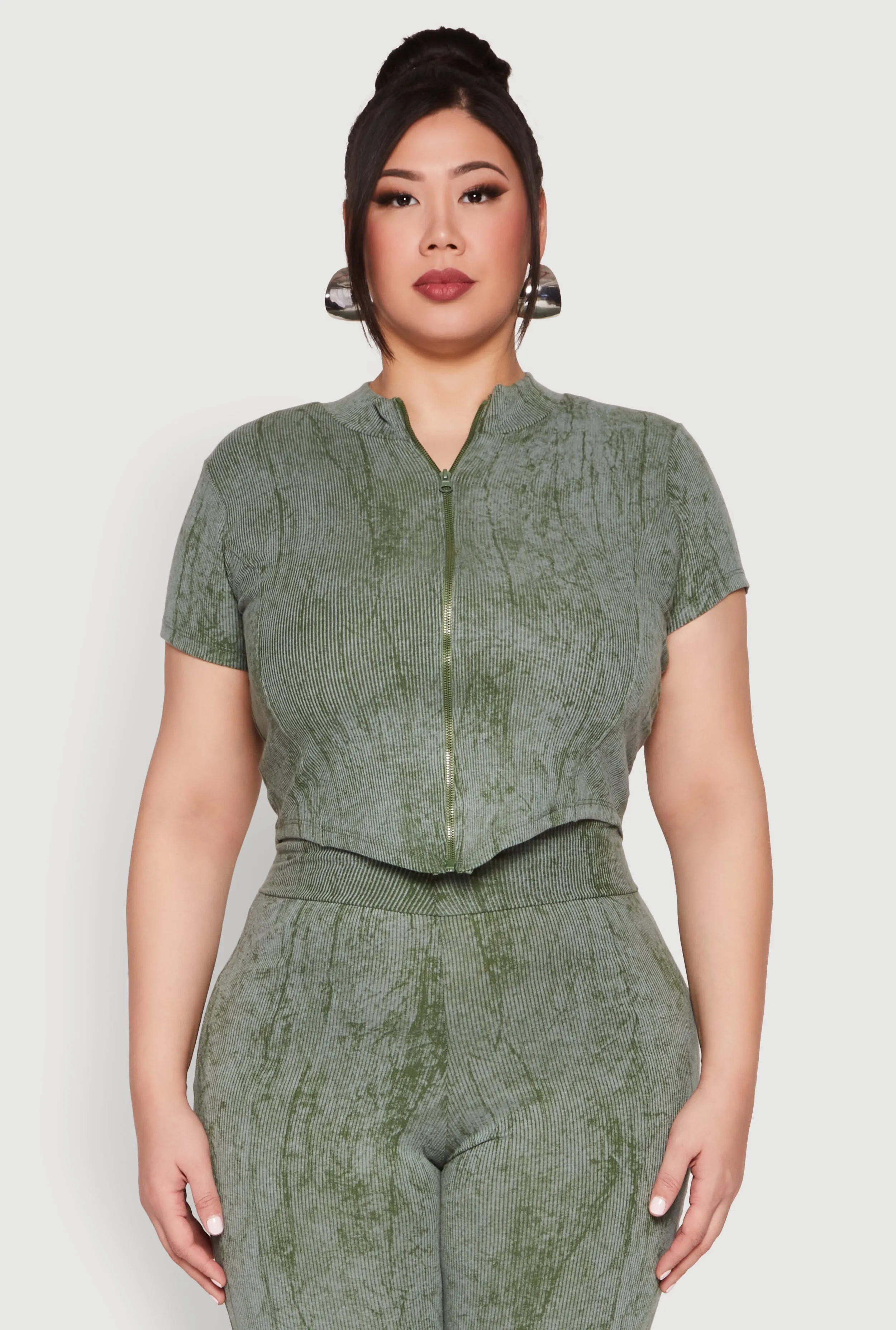 Plus Size Mineral Wash Zip Front Top sold by Rainbow